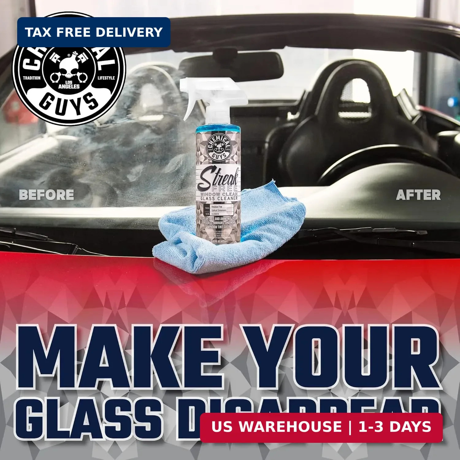 Chemical Guys, Streak-Free Glass & Window Cleaner for Tinted Windows, 16 oz | Am