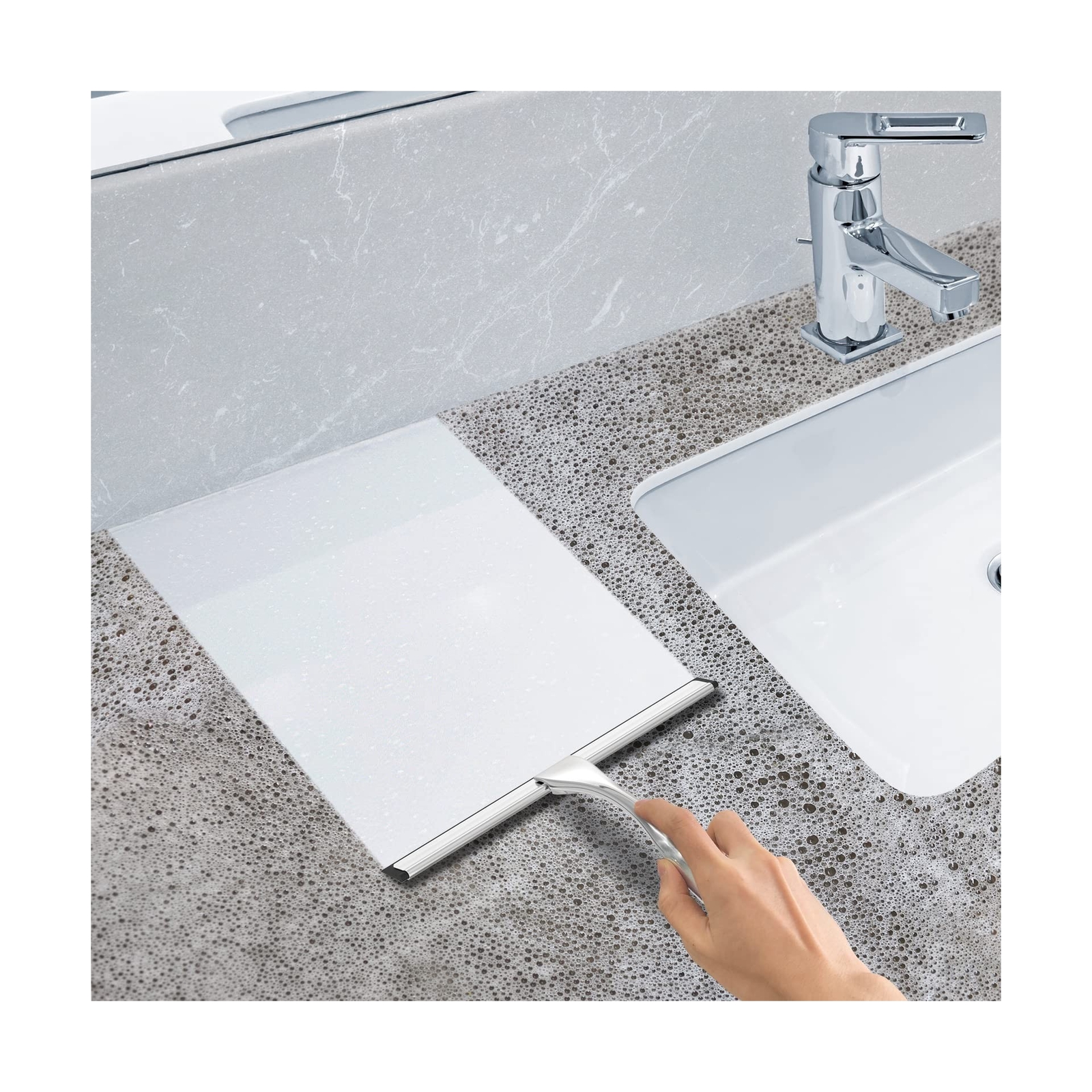 All-Purpose Stainless Steel Shower Squeegee for Shower Glass Door with 2 Adhe…
