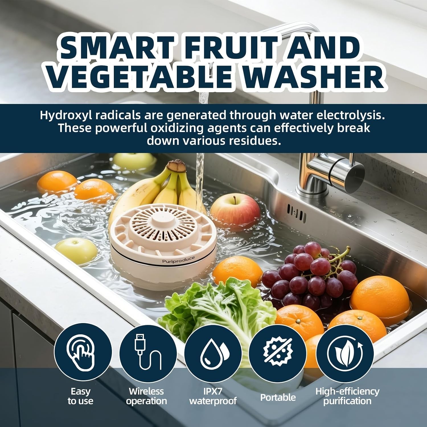 10-Minute Produce Washer – Compact, Rechargeable & Travel-Friendly Food Cleaner