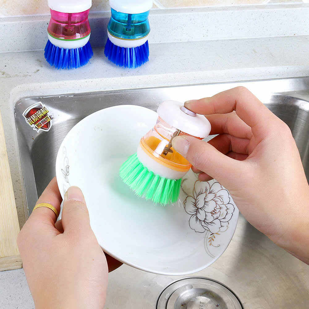 Brush Liquid Soap Cleaning Washing Pot Plastic Utensils Kitchen Dispenser-3 May