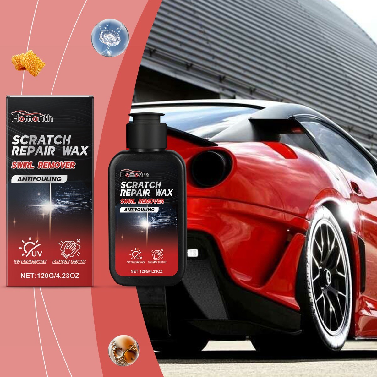Car Scratch Remover Wax & Polish, Restores Shine, Removes Stains & Defects