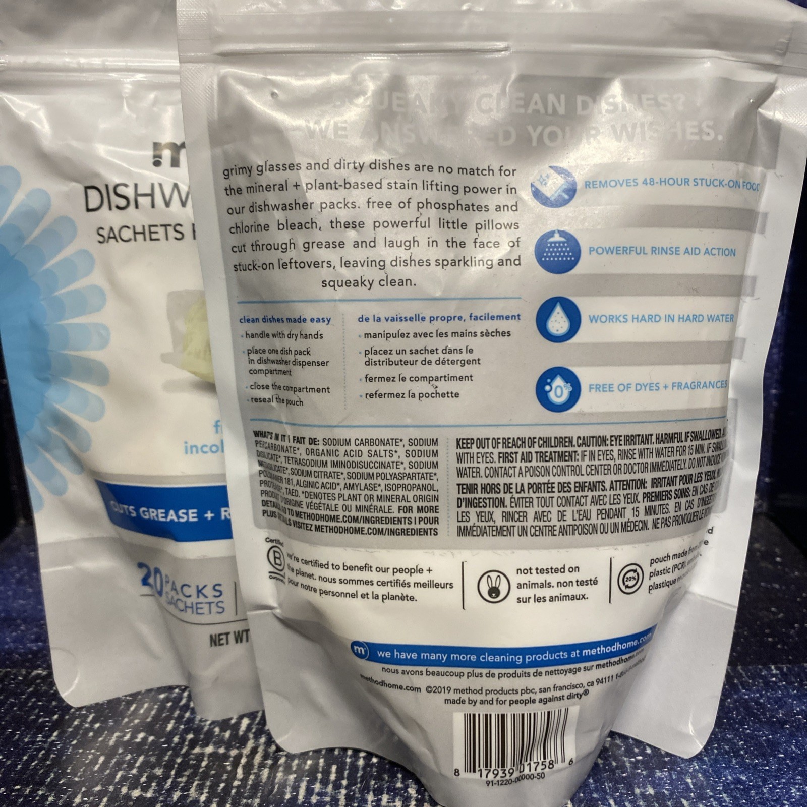 2 Packs Method Power Dish Dishwasher Soap Packs, Free + Clear, 20 Load each