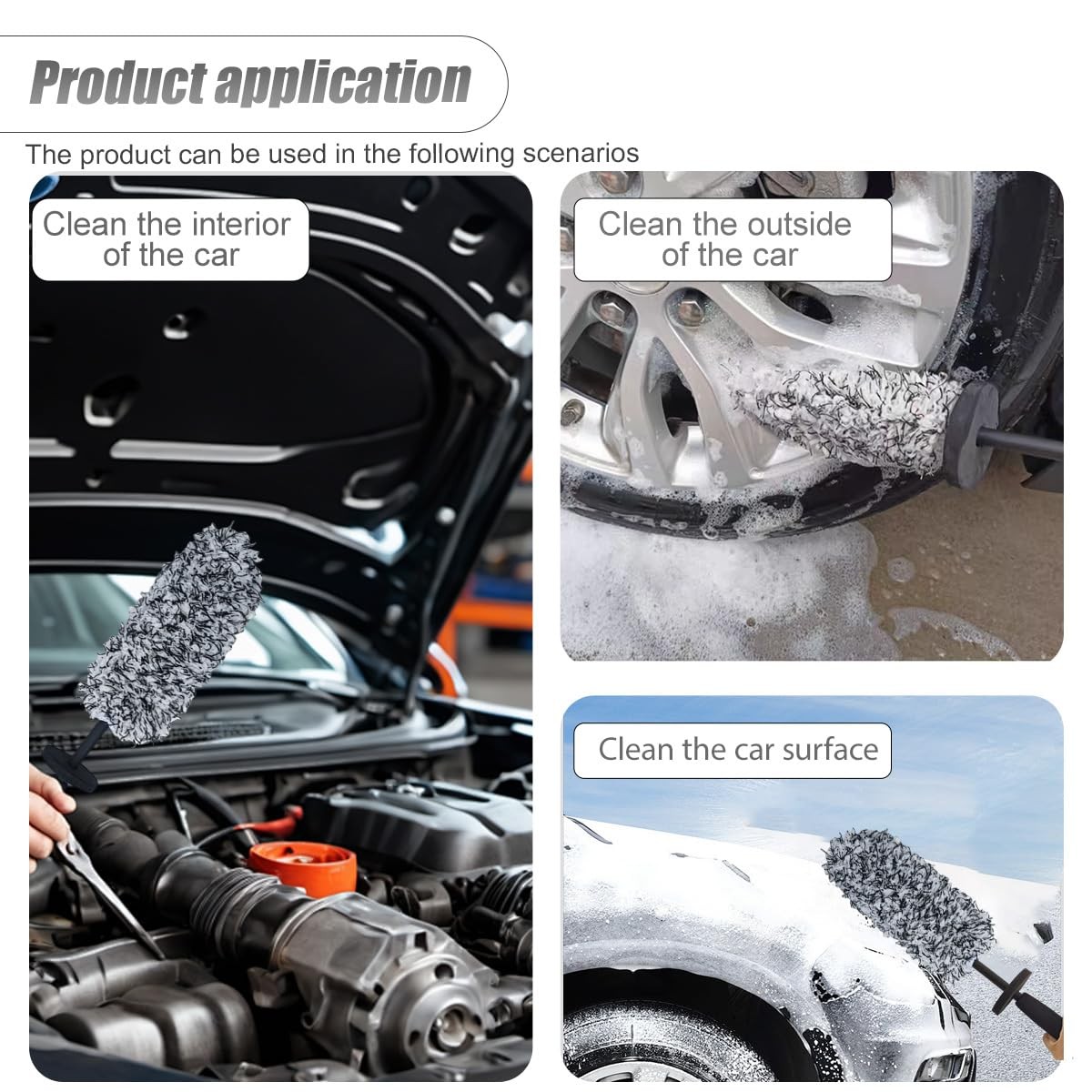 Soft Microfiber Car Wheel Rim Cleaner Non Scratch Detailing Wash Tool Grey