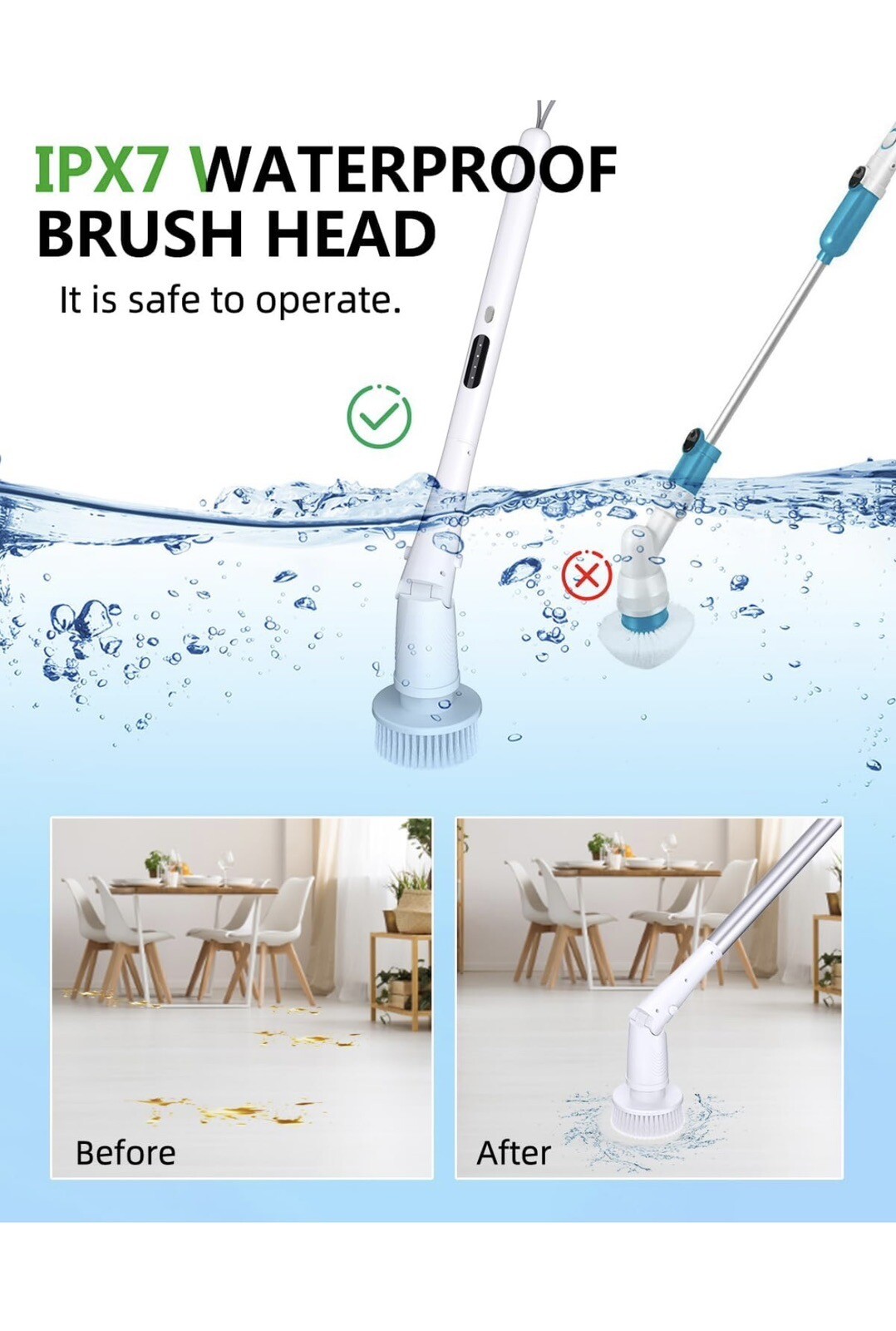 Dinata Electric Spin Scrubber, Shower Cleaning Brush with 5 Replaceable Heads