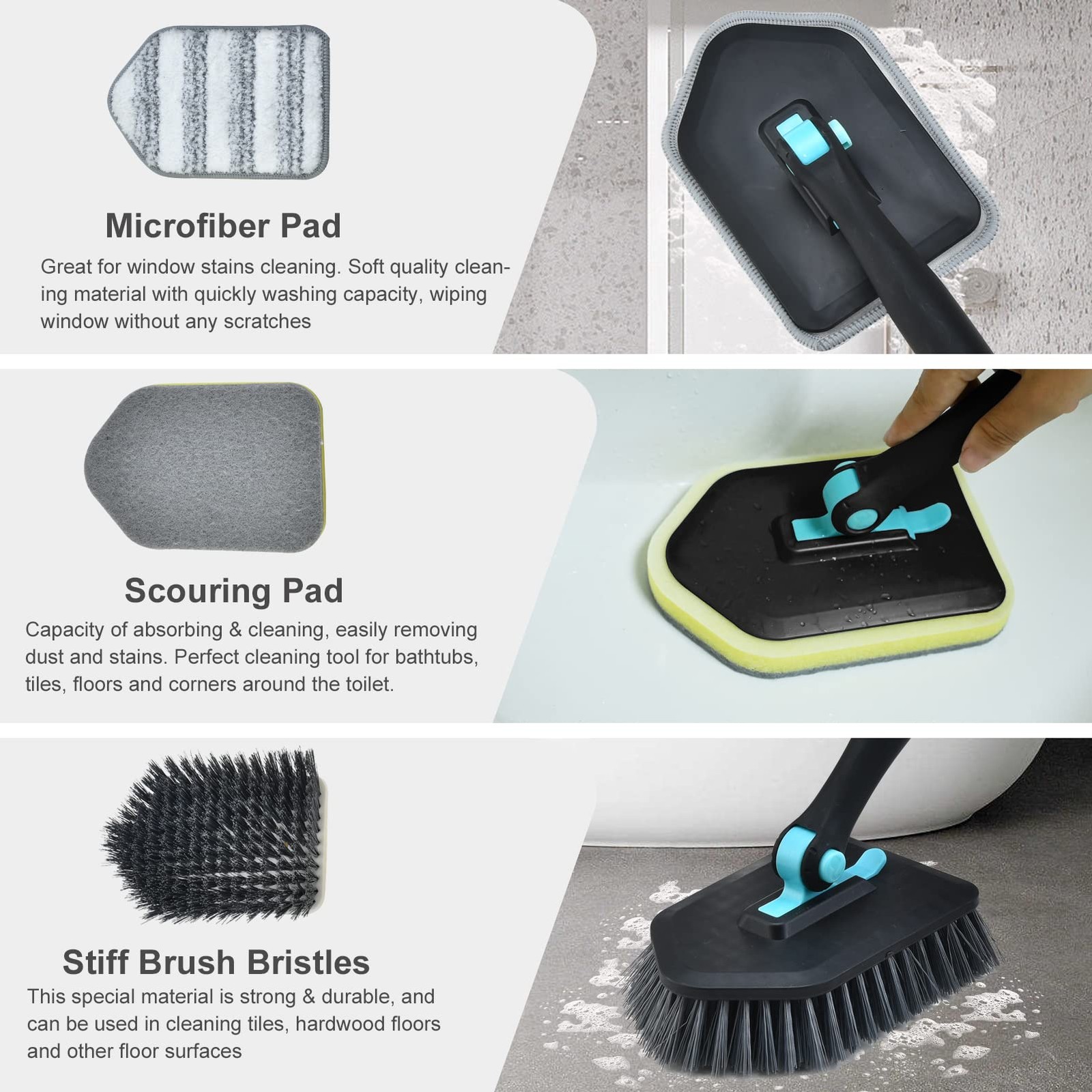 Shower Cleaning Brush With Long Handle 3 In 1 Tub And Tile Scrubber Brush With 5
