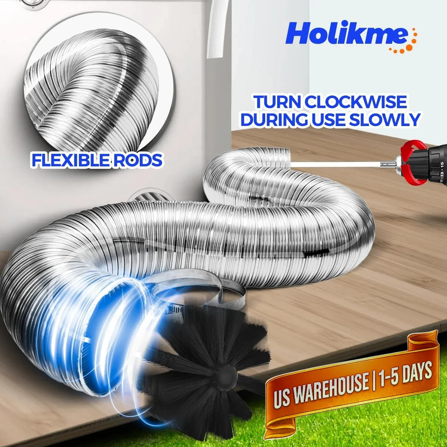 Holikme Dryer Vent Cleaner Kit – 30Ft Fireplace Chimney Brushes Flexible | Dryer