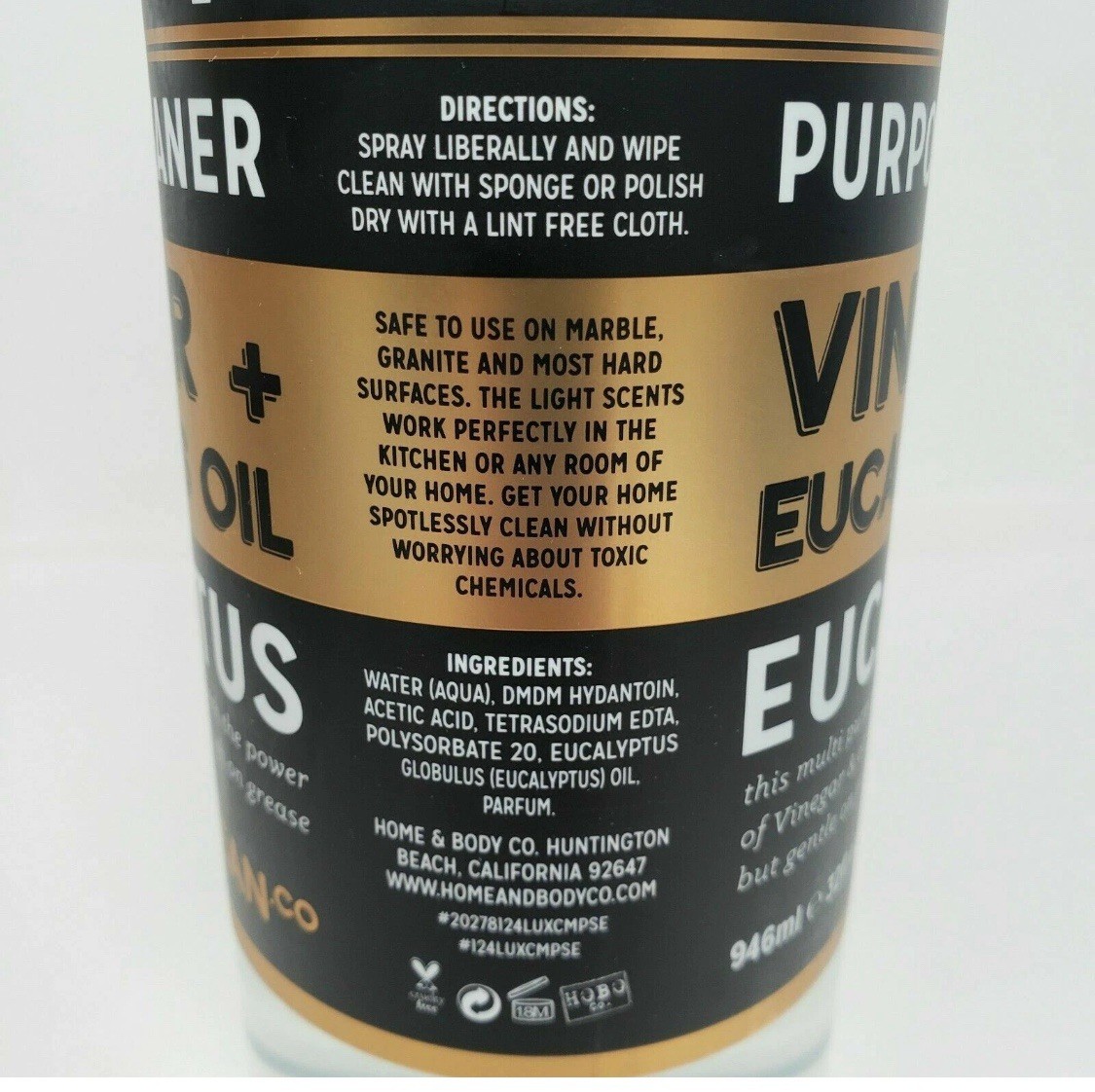 Home & Body Vinegar & Eucalyptus Oil No 1 Multi Purpose Spray Cleaner 32floz Lux