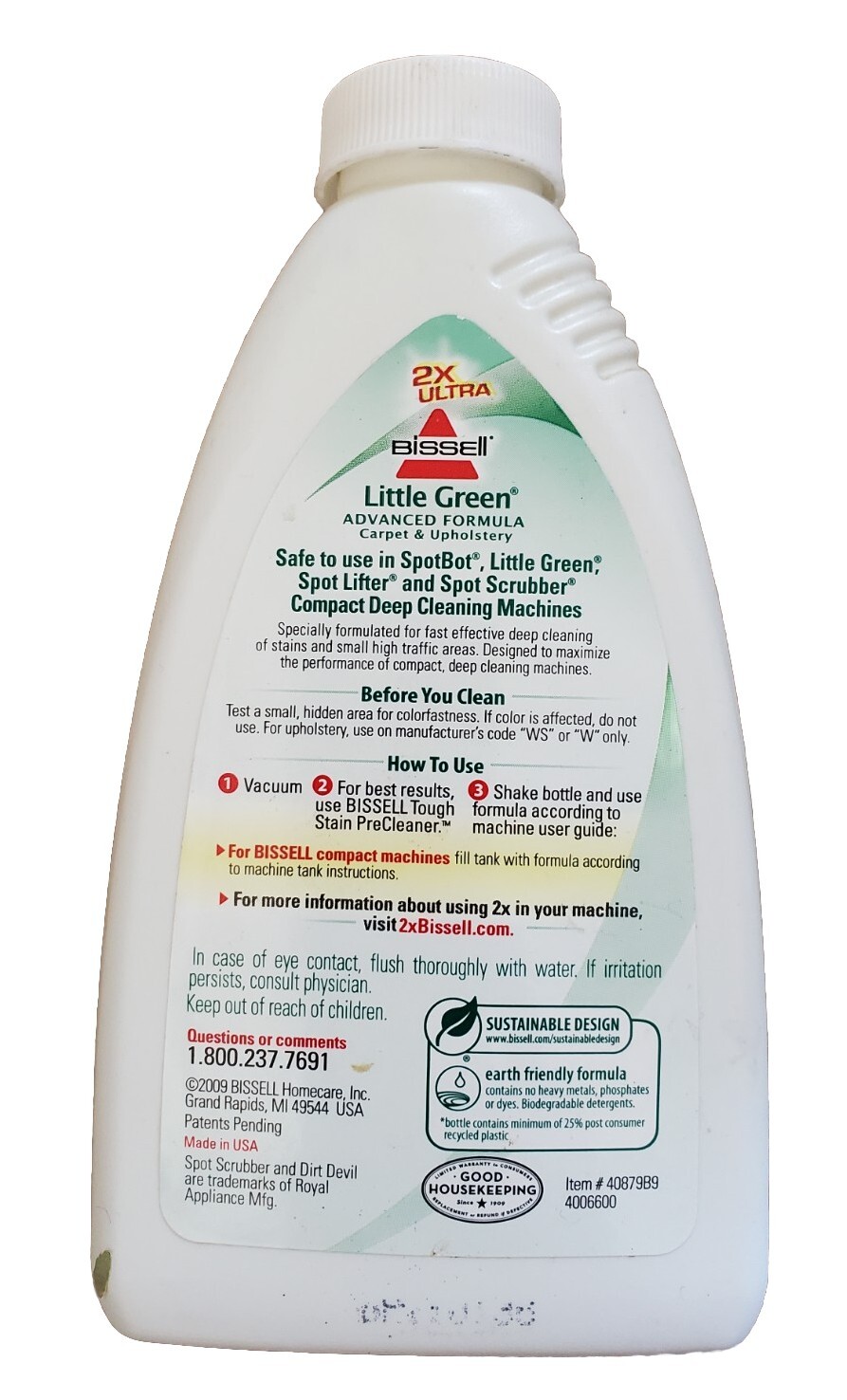 Bissell Little Green Advanced Formula Clean Carpet Upholstry 8 oz USED 50% FULL