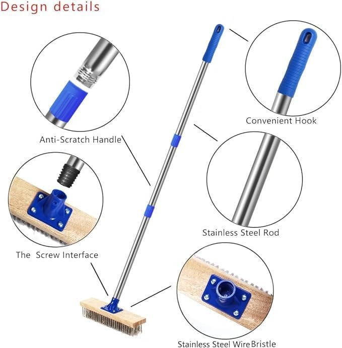 Stainless Steel Deck Brush 57-Inch Heavy Duty Scrubber for Concrete Pool Pati…