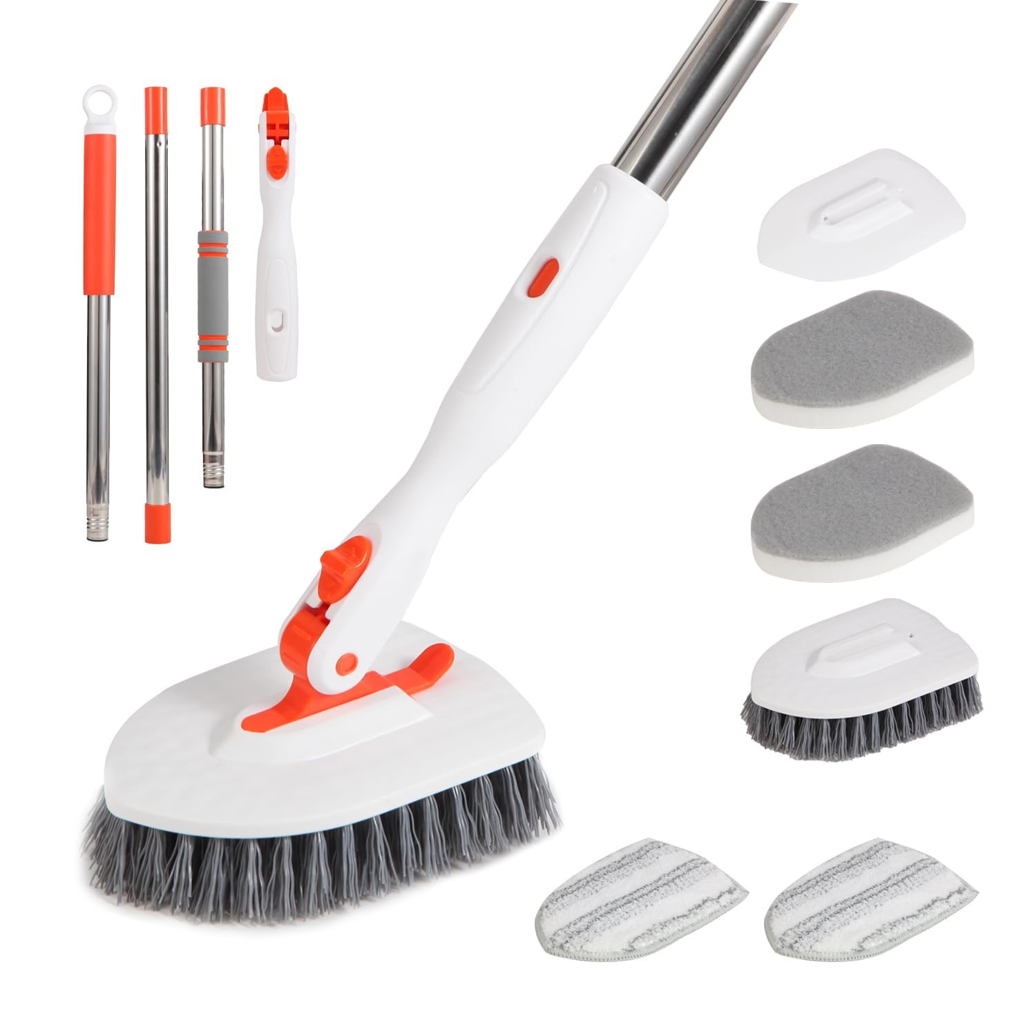 Floor Scrub Brush 3 in 1 Tub Tile Floor Scrubber Brush with 52 inch Long Hand…