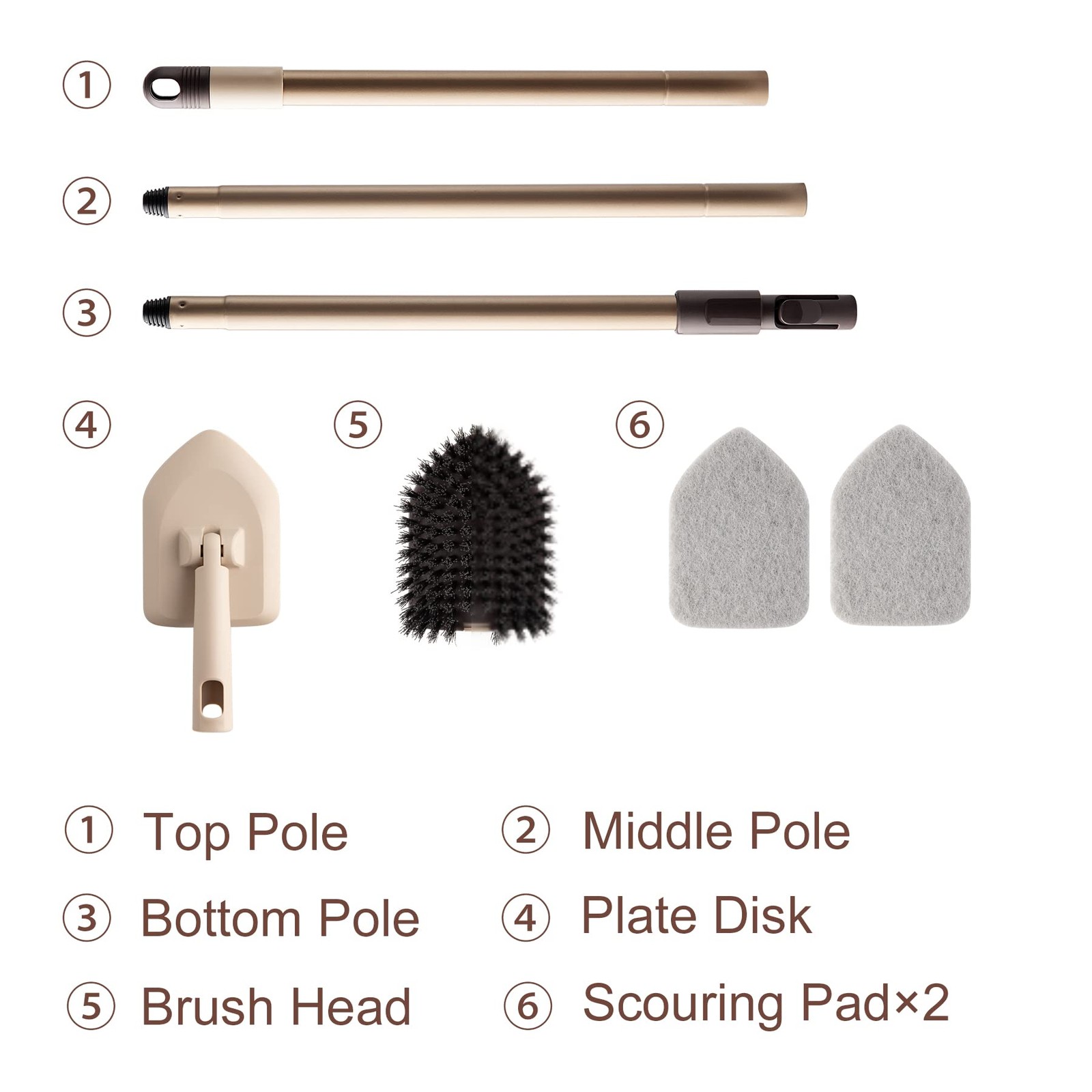 Shower Scrubber with Long Handle, 2 Type Head, Tile Tub Scrub Brush