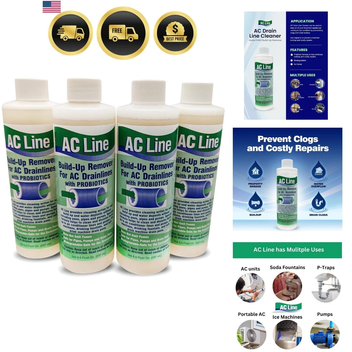 AC Drain Line Cleaner – 4 Pack / 12 Supply – Cleans HVAC drain lines, conden…