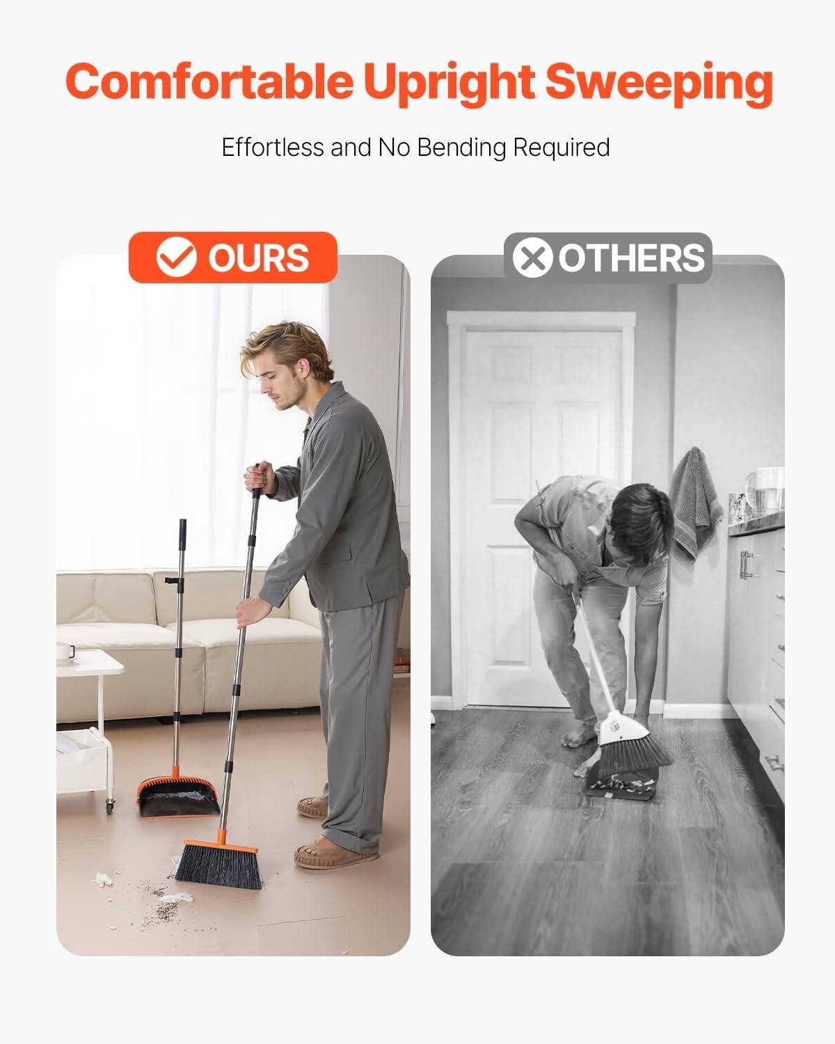 Broom and Dustpan Set Heavy Duty Dustpan and Broom Combo with Self-Cleaning Teet
