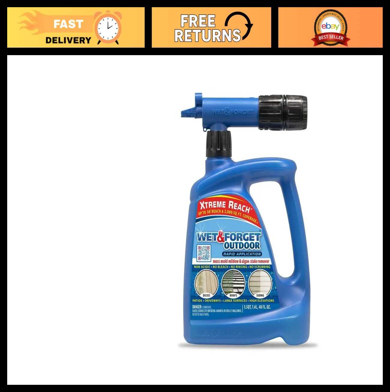 Outdoor Moss & Mold Remover – Multi-Surface Cleaner with Xtreme Reach Hose End,