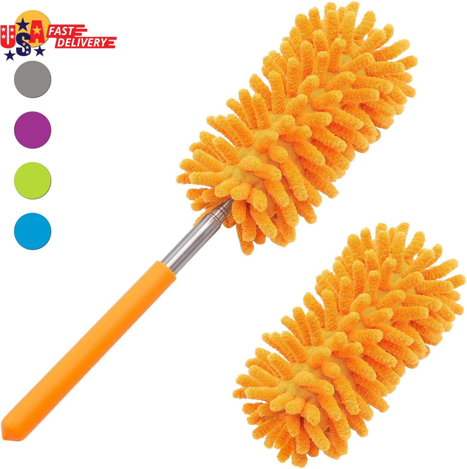 Microfiber Duster for Cleaning, Hand Washable Dusters with 2Pcs Replaceable Mic