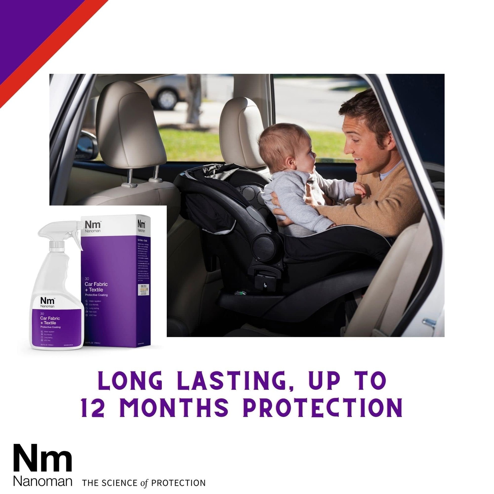 NANOMAN Car Fabric Protector Spray 750ml – Waterproof & Stain Guard for Car S…