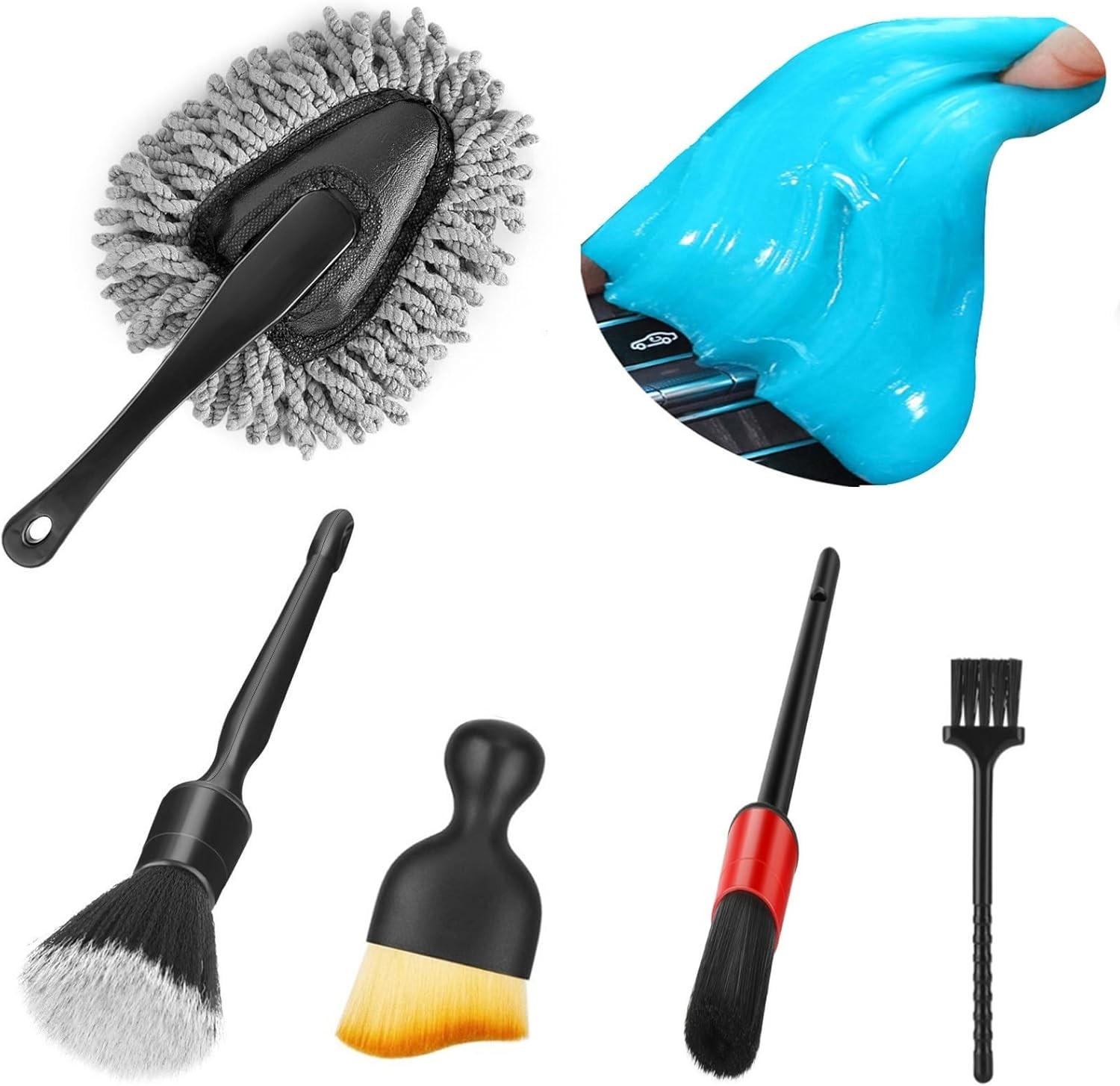 Car Interior Duster Detail Brush Cleaning Gel Kit, Soft Dash Vent Dusting Slime