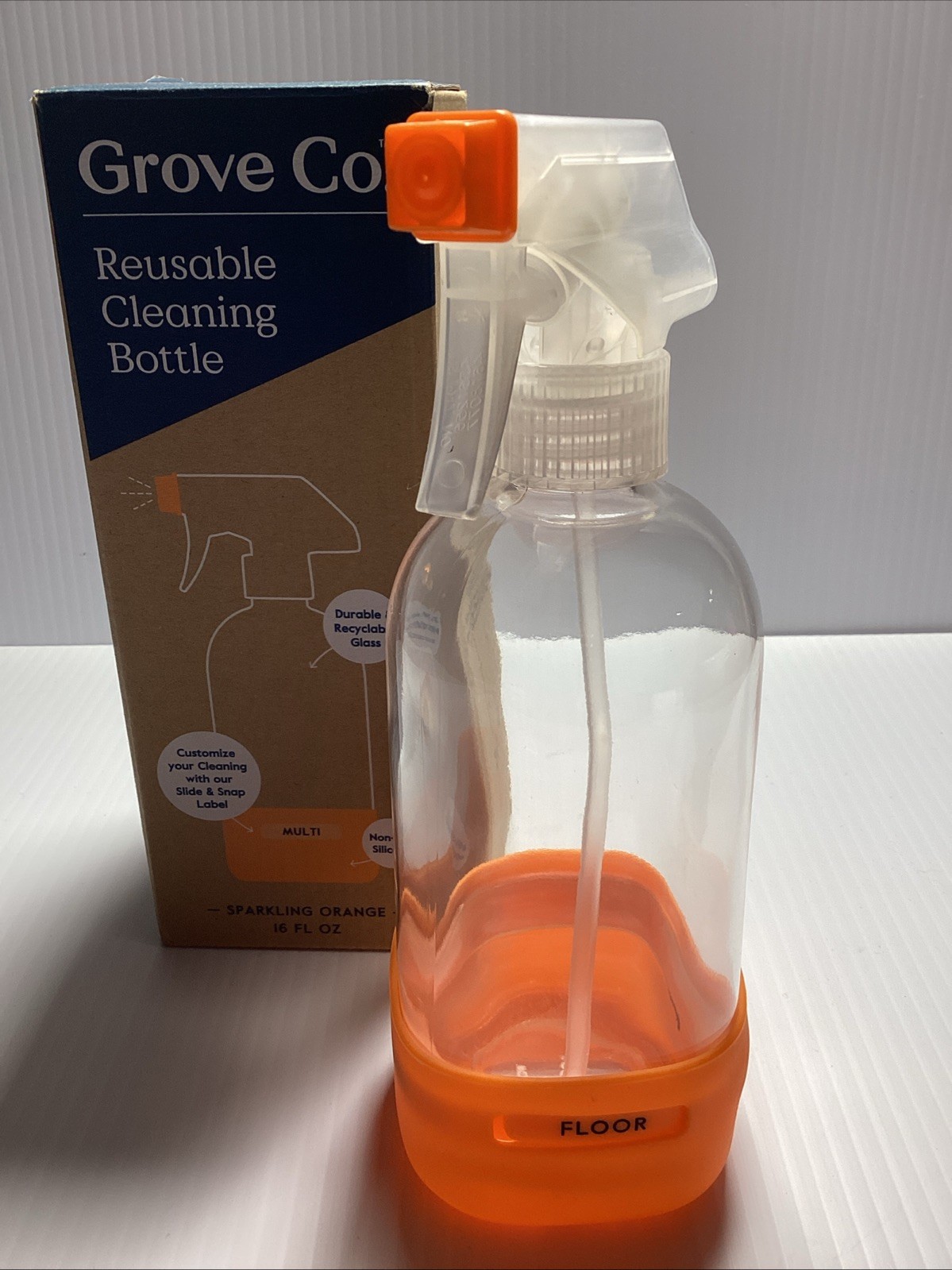 Grove Co Reusable Cleaning Glass Spray Bottle – Sparkling Orange – 16 Fl Oz NIB