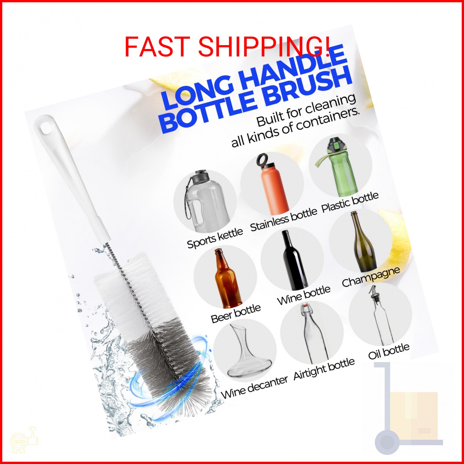 Holikme 10 Pack Bottle Brush Cleaner Set, 15″ Long Handle Bottle Cleaner Brush,