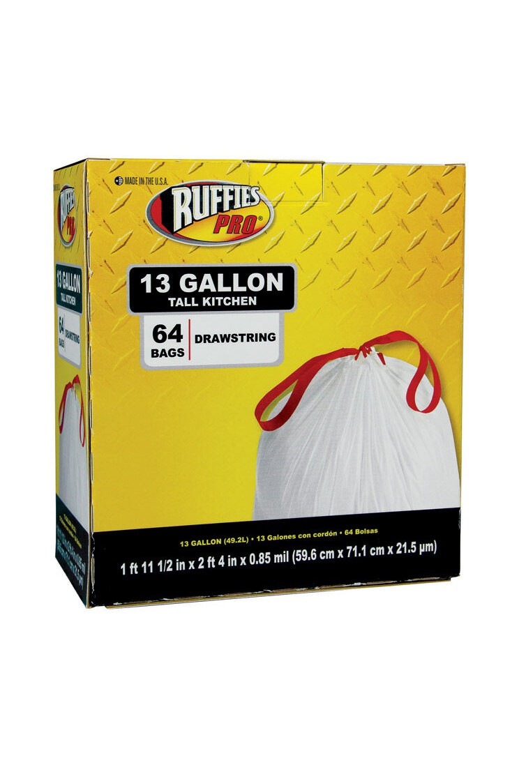 Ruffies 1836207 Drawstring Kitchen Bags – 13 Gallons – – White pack of 64