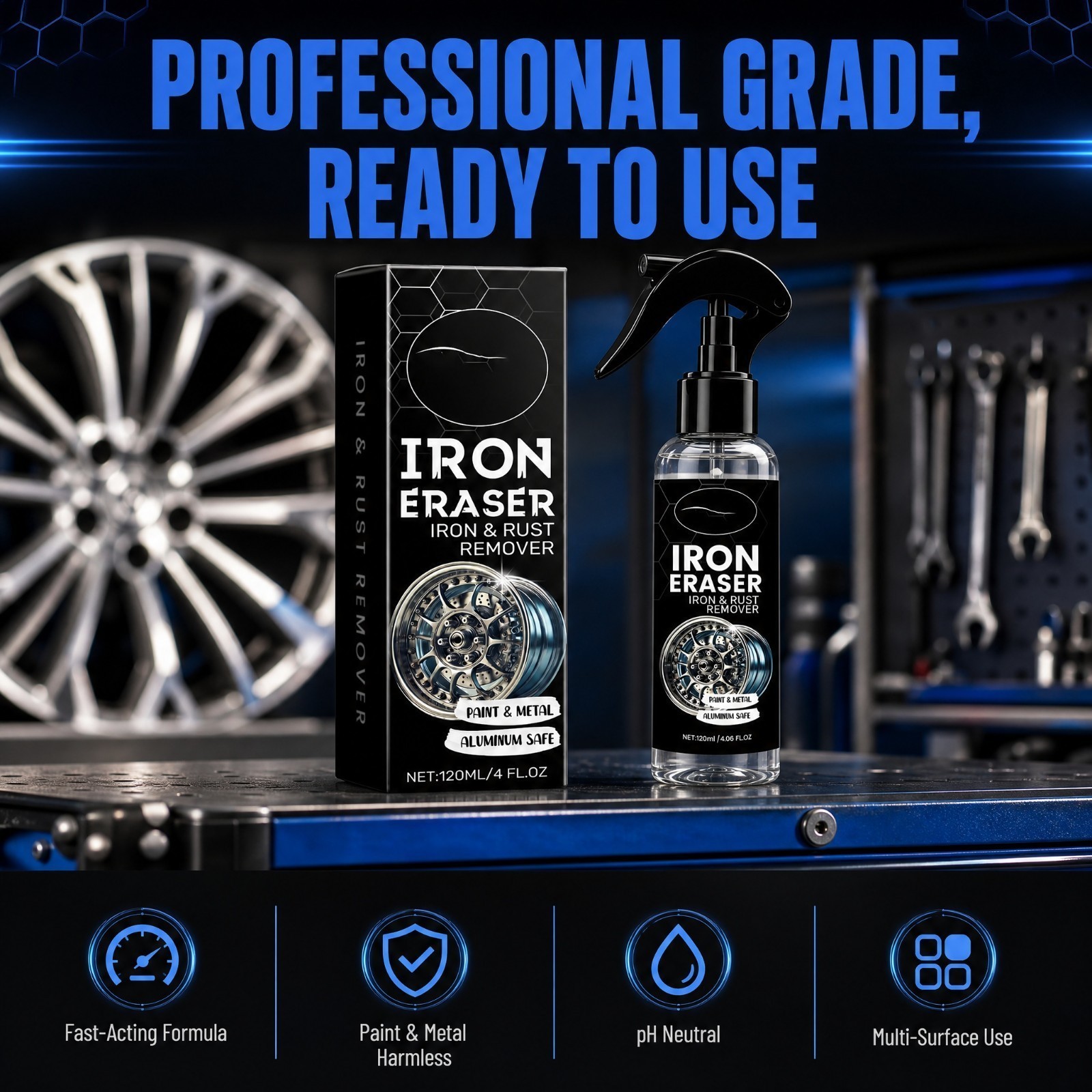 Iron Eraser Rust Remover Spray, Car Wheel Paint Brake Dust Fast Cleaner 120ml US