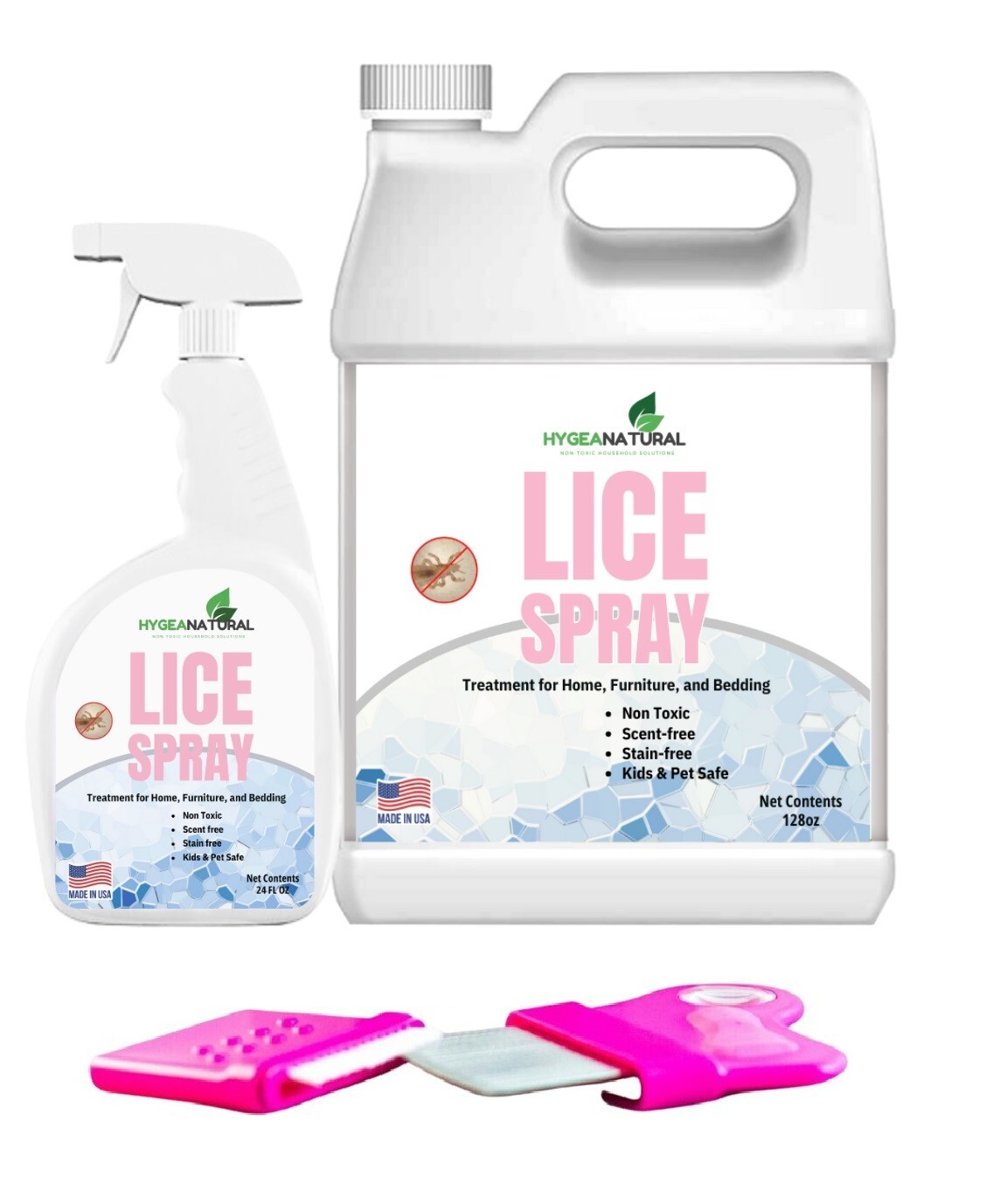Hygea Natural Lice Kit Comb with Magnifier for lice and nits, 24 oz+ 128 oz