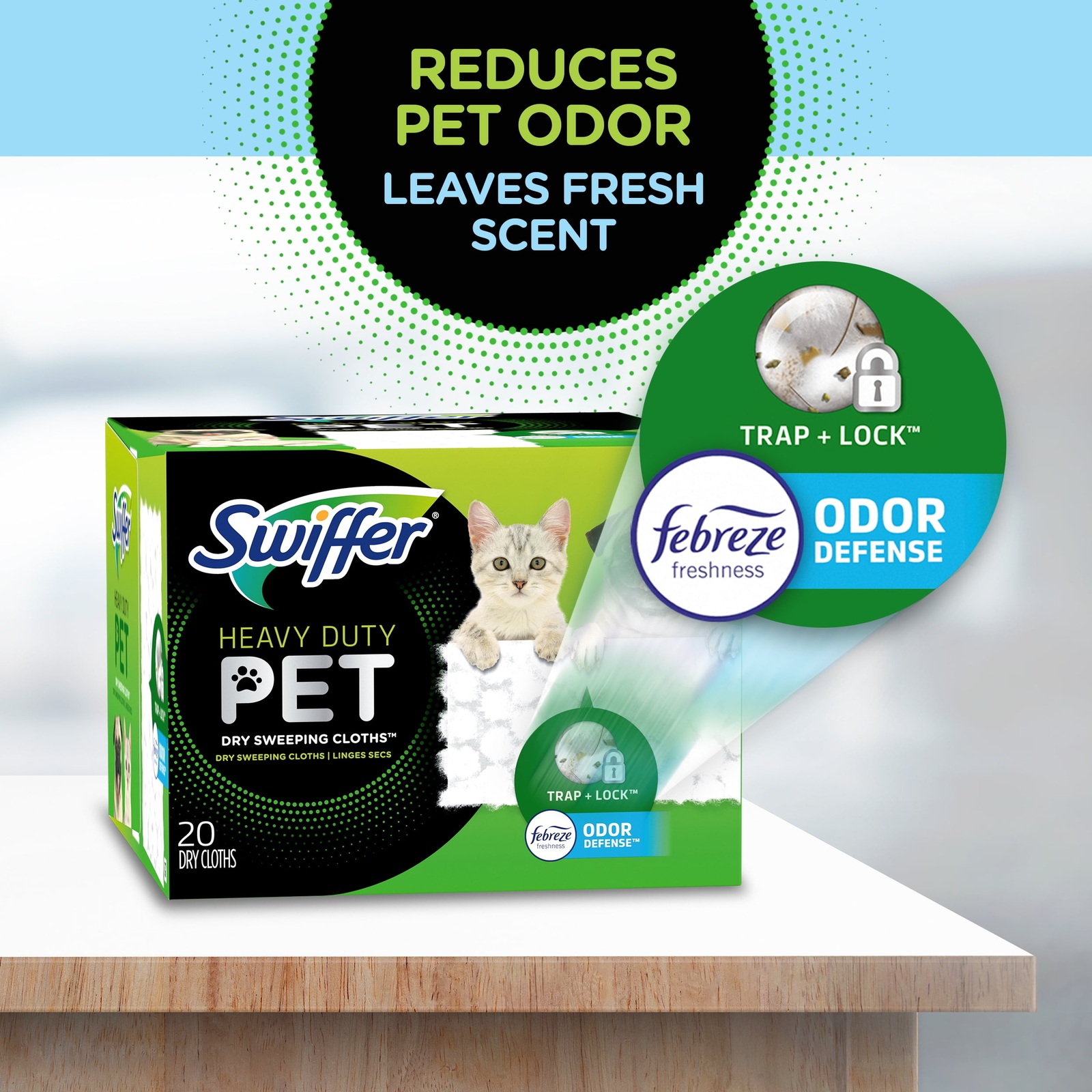 Swiffer Sweeper Heavy Duty Pet Dry Refills, Febreze Odor Defense, 20 Ct Dry Pads