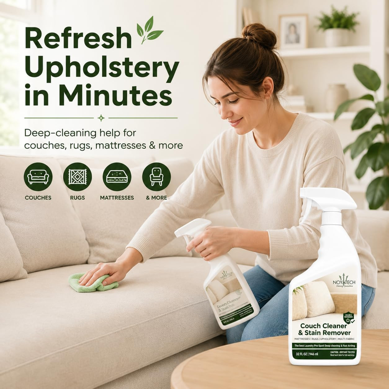 Couch Cleaner and Stain Remover Spray – Professional Strength Non-Toxic Multi-Su