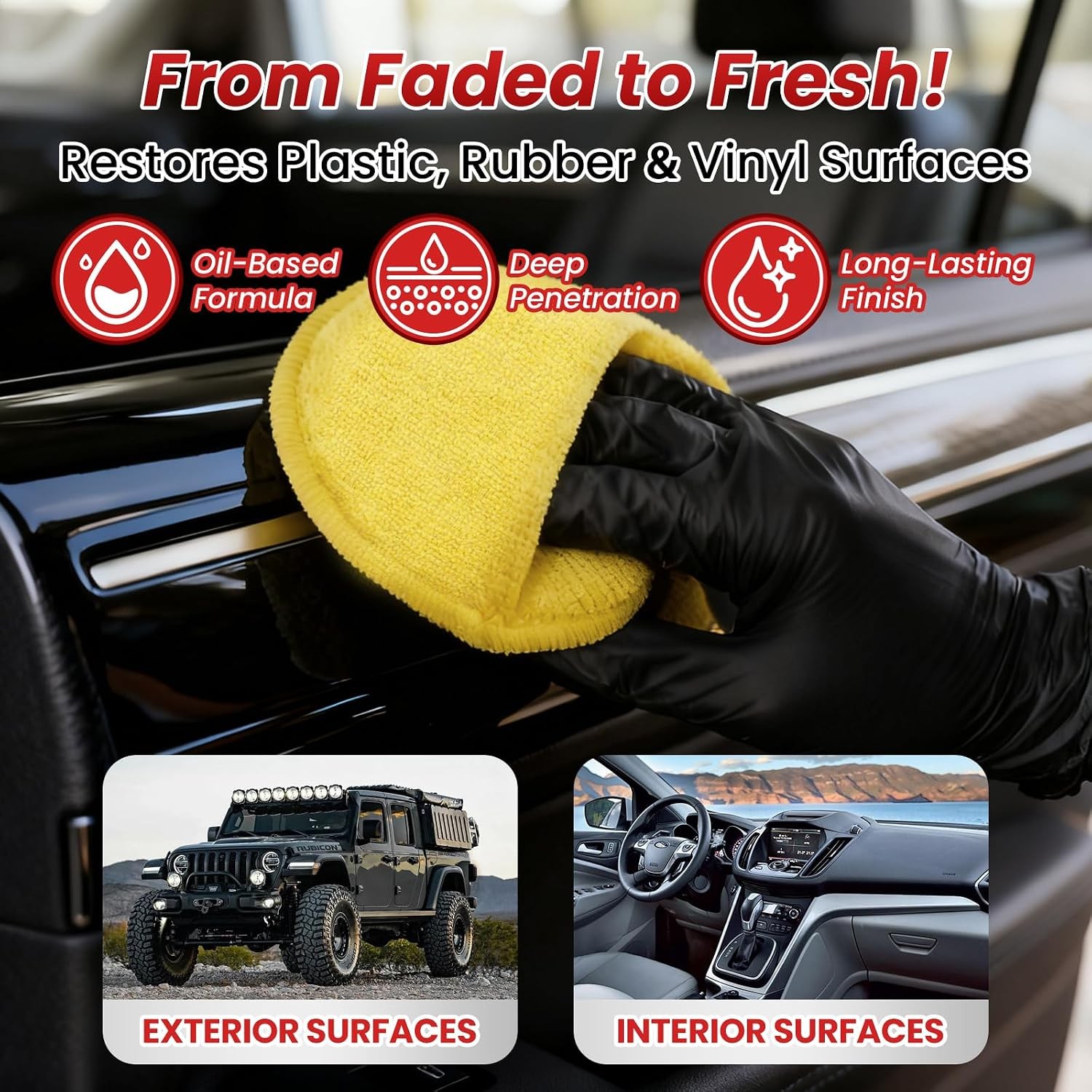Car Black Trim Plastic Restorer 3.38 oz UV Faded Bumper Vinyl Rubber Applicator