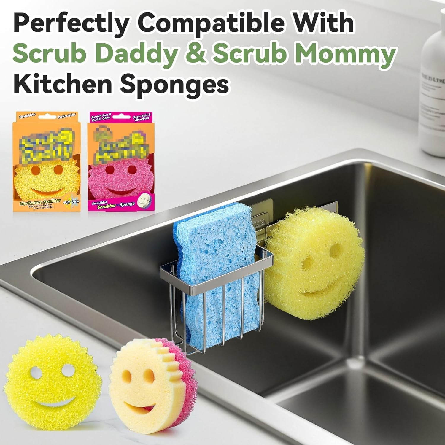 Space Saving] Sponge Holder for Kitchen Sink, Great for Scrub Daddy / Scrub