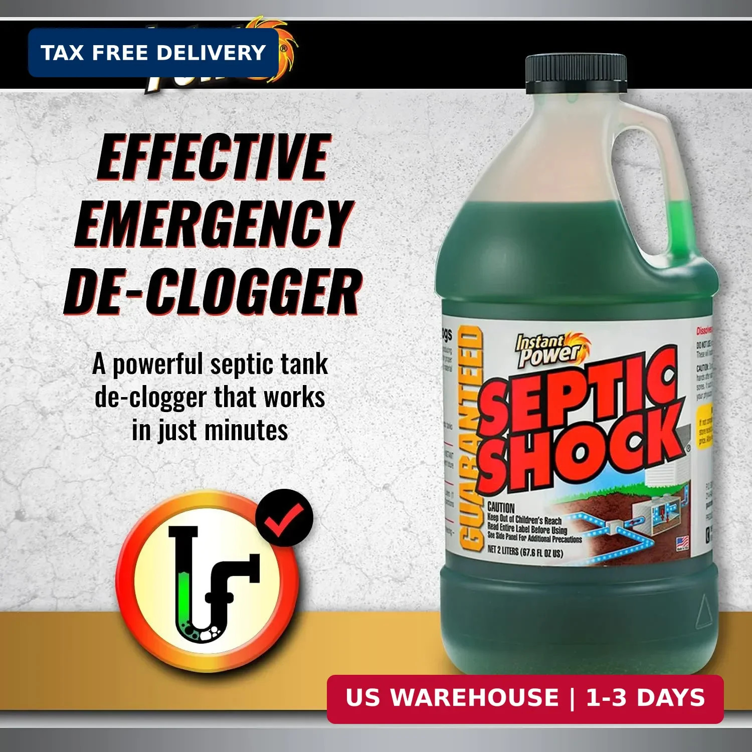 Instant Power Septic Shock – Septic Tank Treatment, Drain Cleaner Liquid Clog US