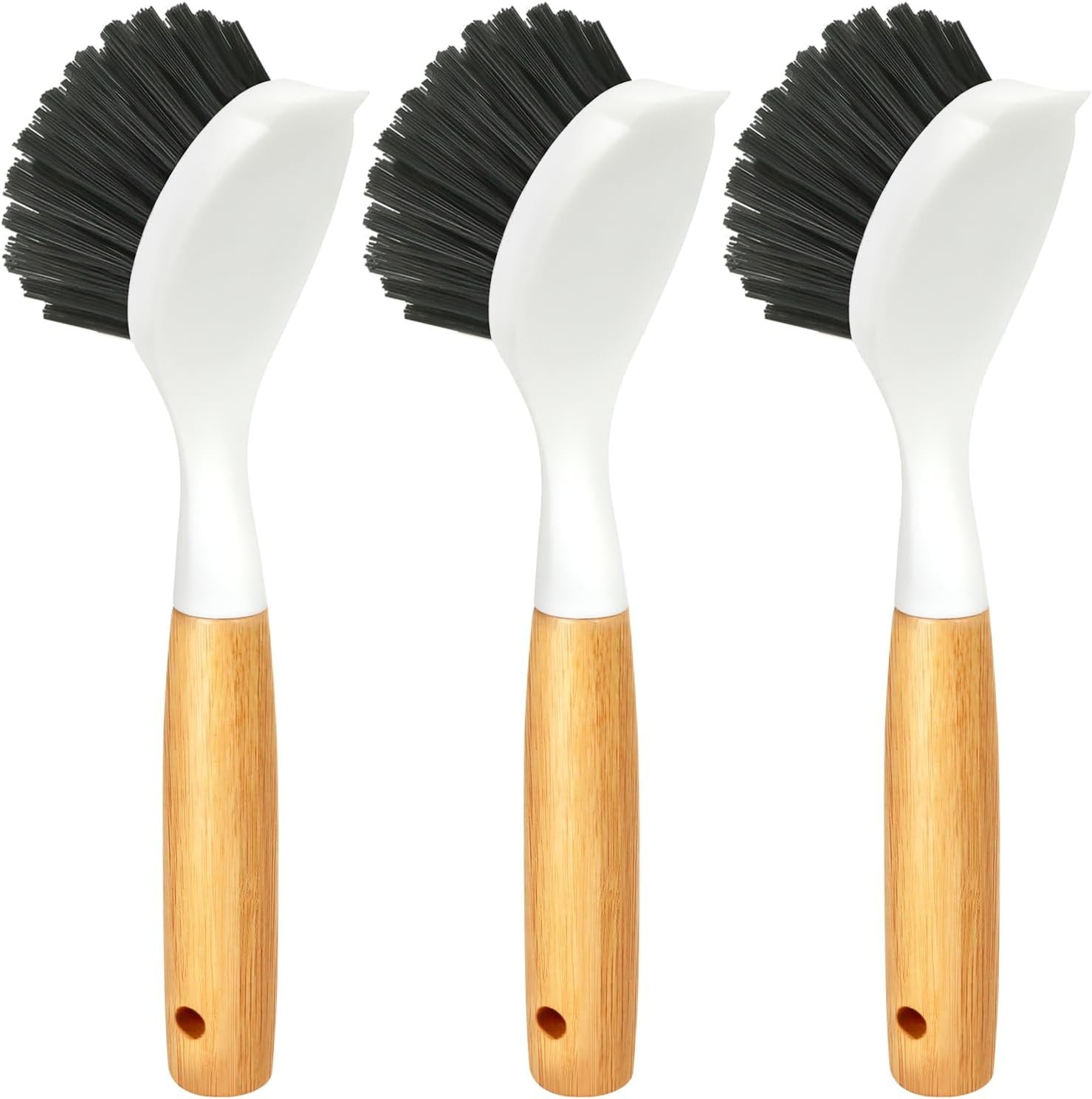 3 Pack Dish Brush Set with Bamboo Handle, Kitchen Brushes for Cleaning Pot, Sink