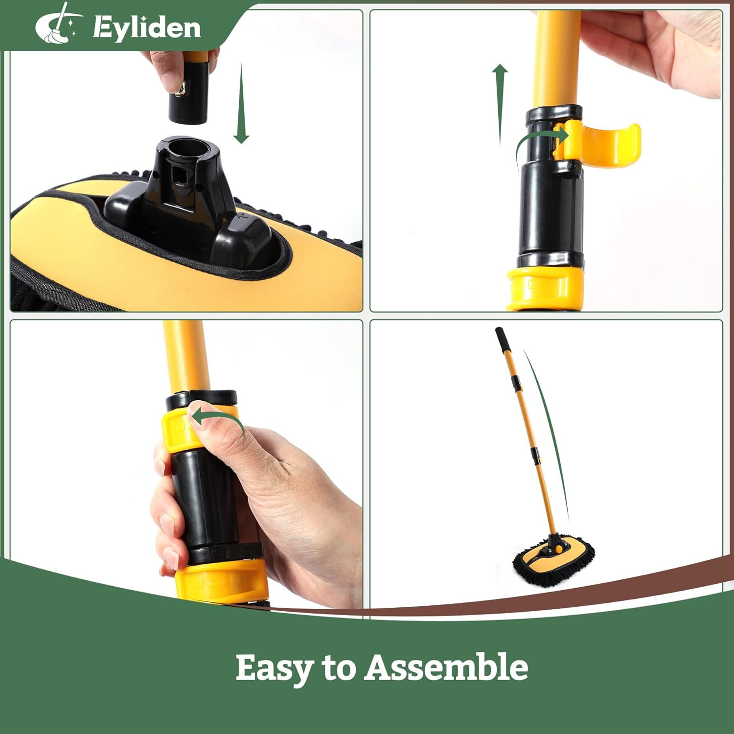 Eyliden Car Wash Brush Mop with Long Handle, 90° Swivel Head with 45° Angle Lock