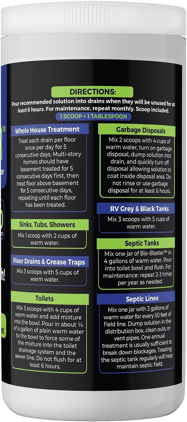 Enzyme Drain and Septic Cleaner and Friendly Bacteria Booster. Extra Large 2 lb.