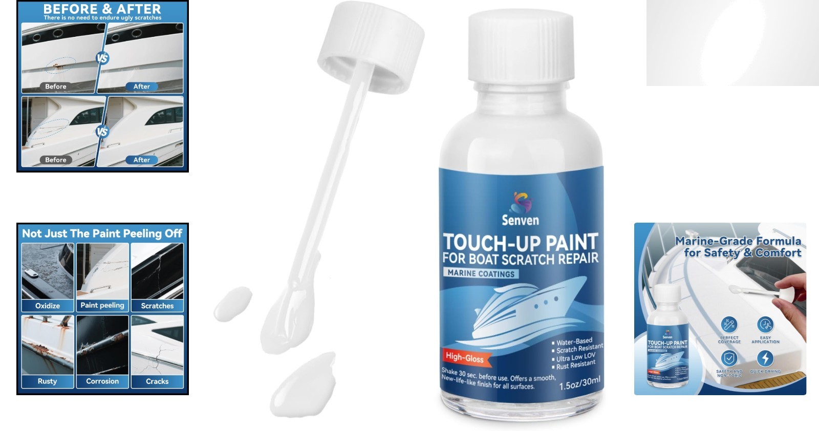 Versatile White Boat Paint Touch Up Pen – Fast-Drying High-Gloss Enamel 30ML