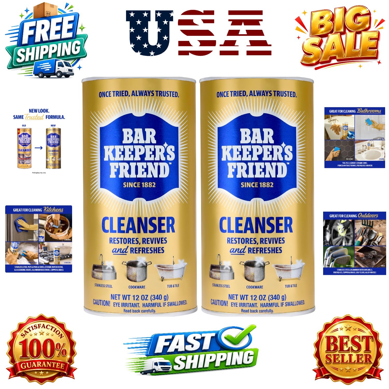Powder Cleanser, 12 oz x 2, Multipurpose Cleaner, Degreaser & Remover for Bur…