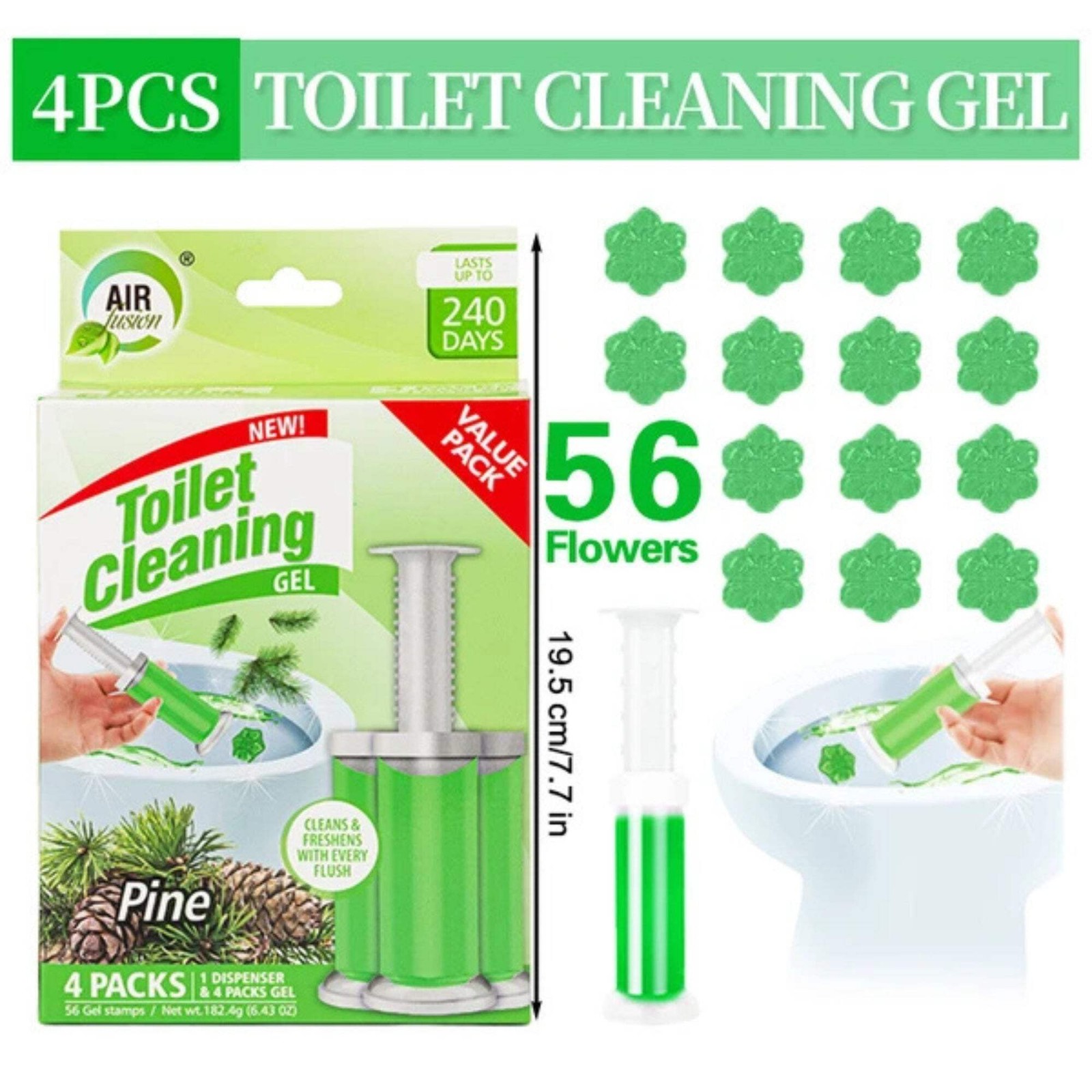 Air Fusion Pine Scent Toilet Cleaning Gel 56 Stamps 6.43oz 4 Pack