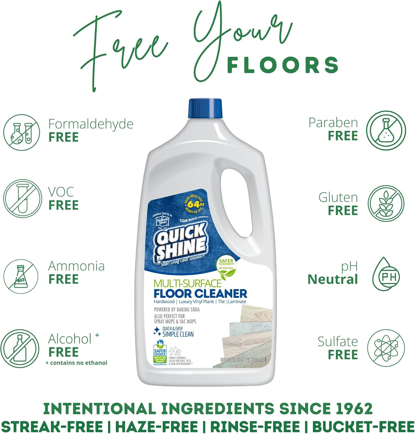 Multi Surface Floor Cleaner 64Oz, Ready to Use-Streak Free-No Rinse, Use on Hard