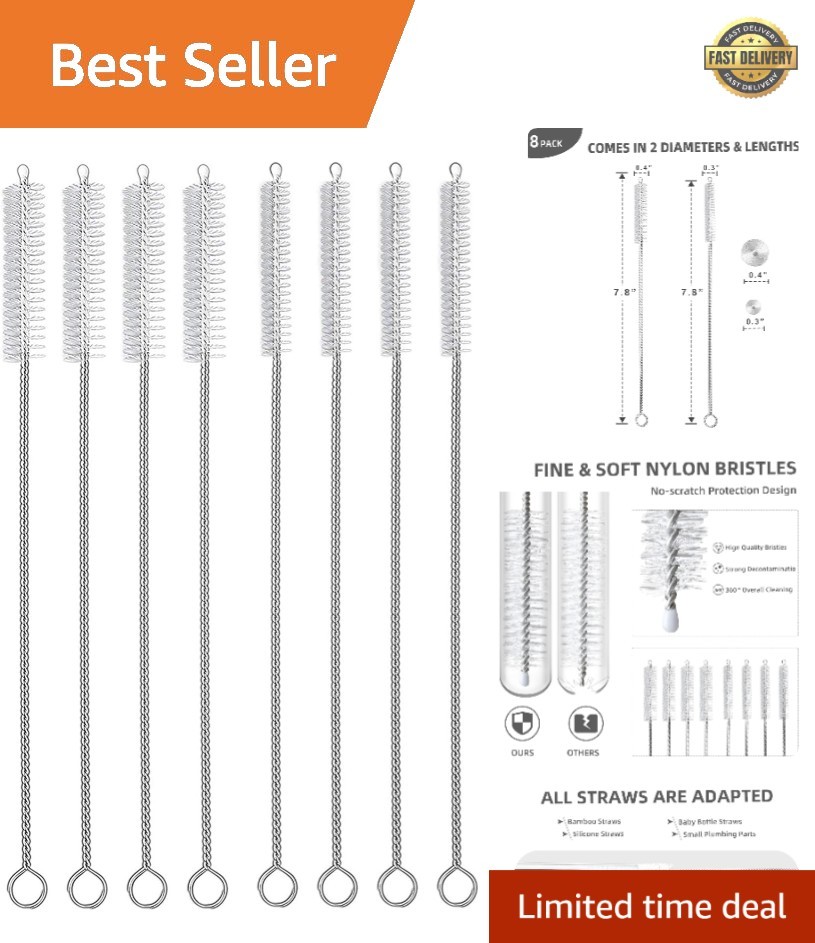 8-Piece Straw Cleaning Brush Set: Perfect for Tumblers and Hummingbird Feeders