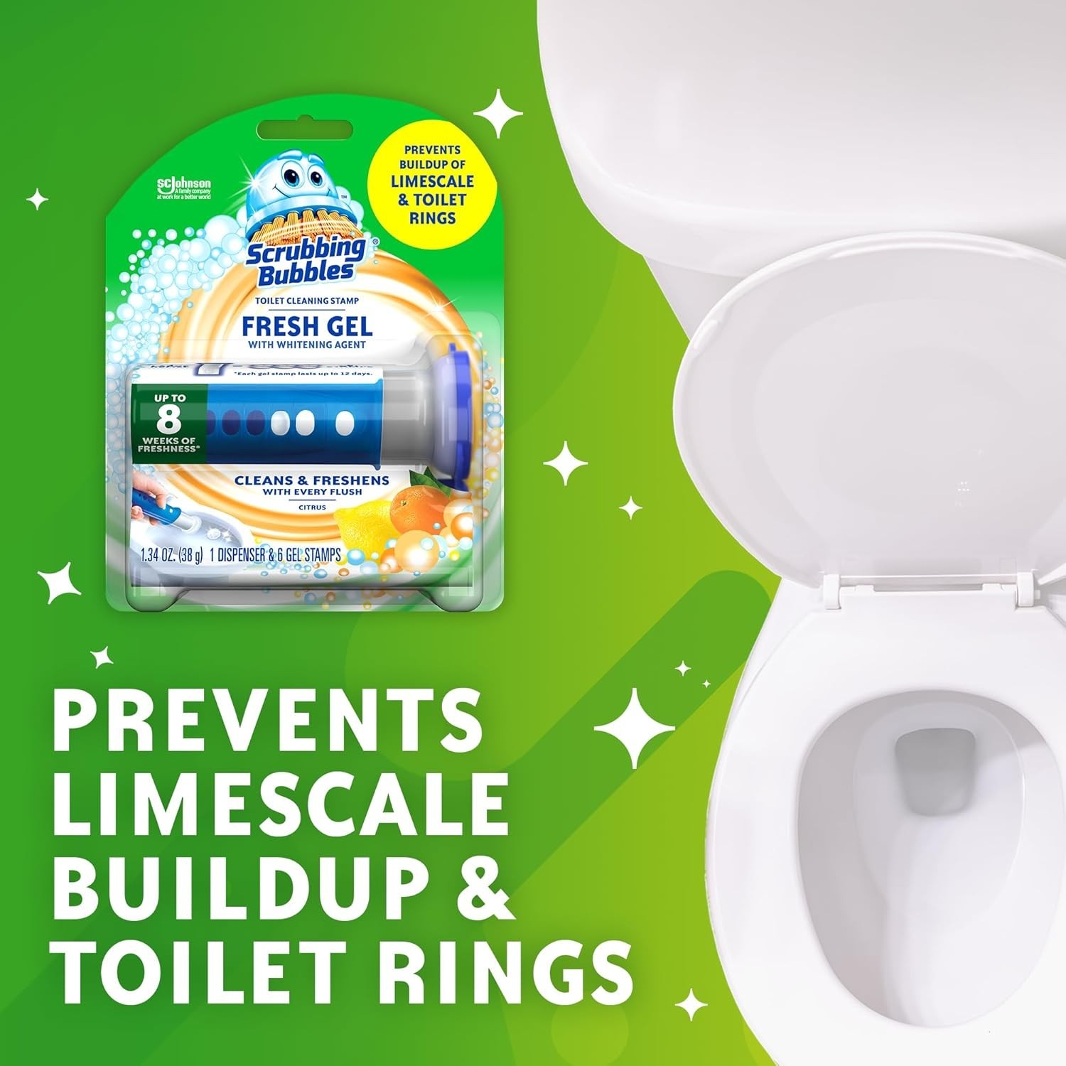 Scrubbing Bubbles Fresh Gel Toilet Bowl Cleaning Stamps, Helps Keep 6 Fresh Gel
