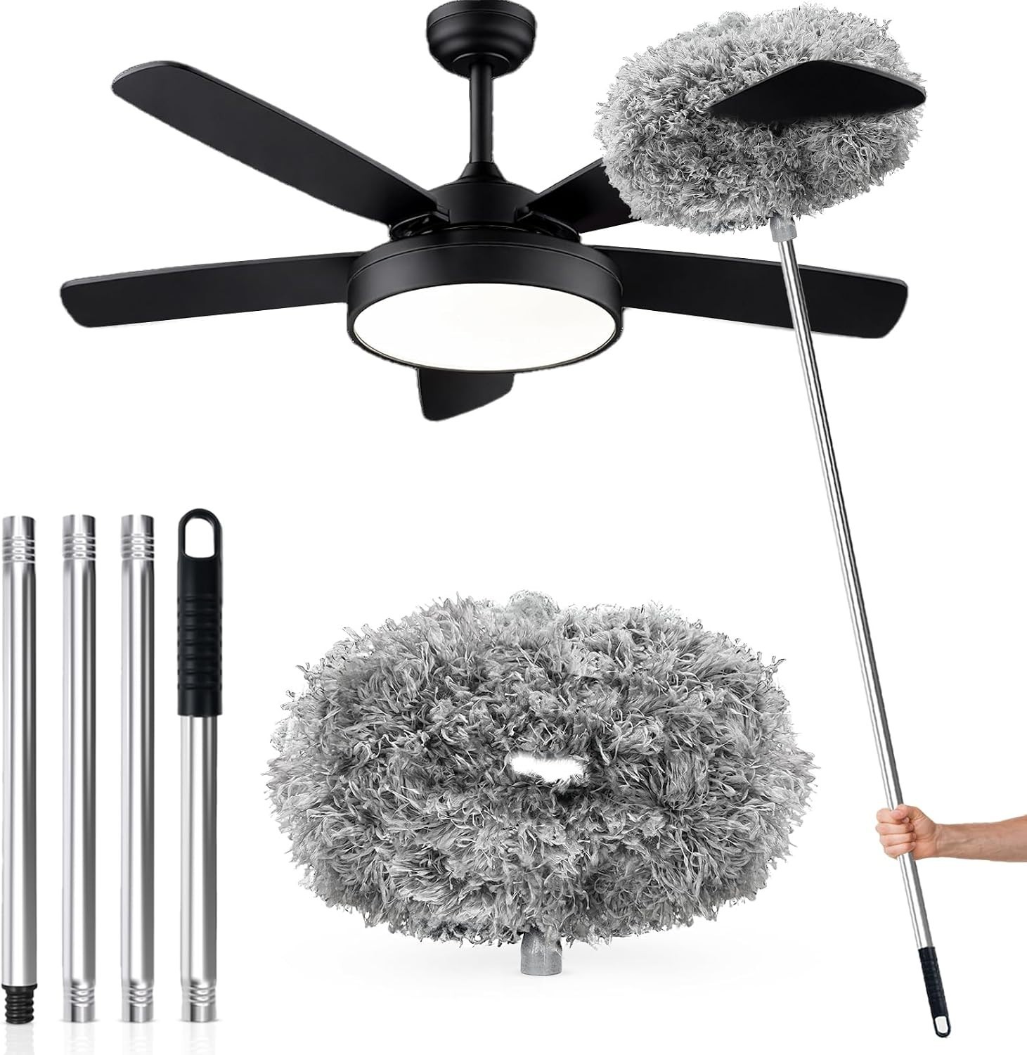 Ceiling Fan Cleaner Duster with Extension Pole, 12 to 51 Inch Duster Length, …