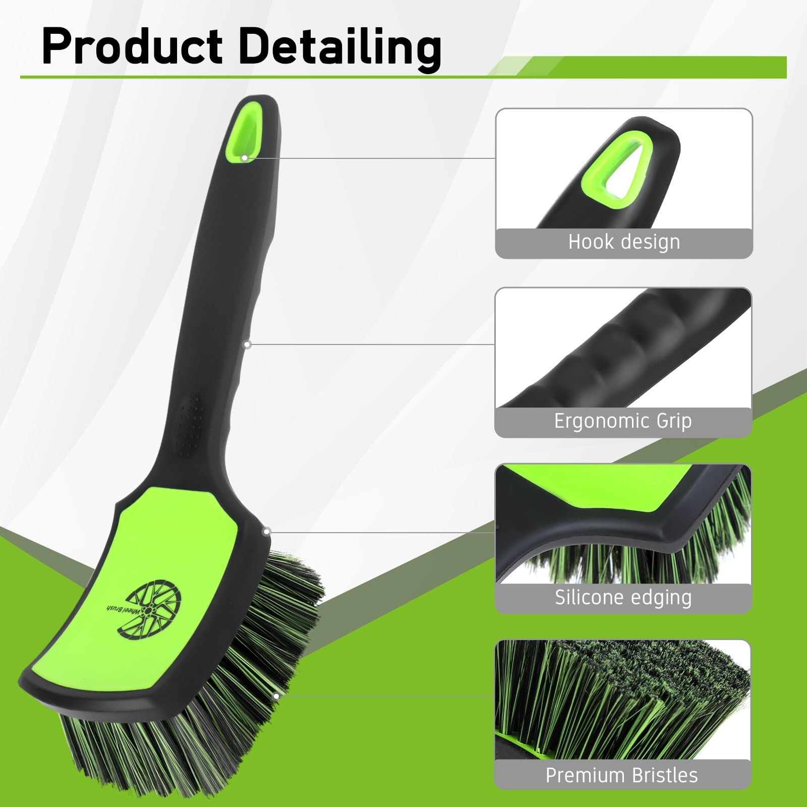 2-Pack Car Wheel & Tire Detailing Brush Set, Soft & Stiff Bristles (Green)