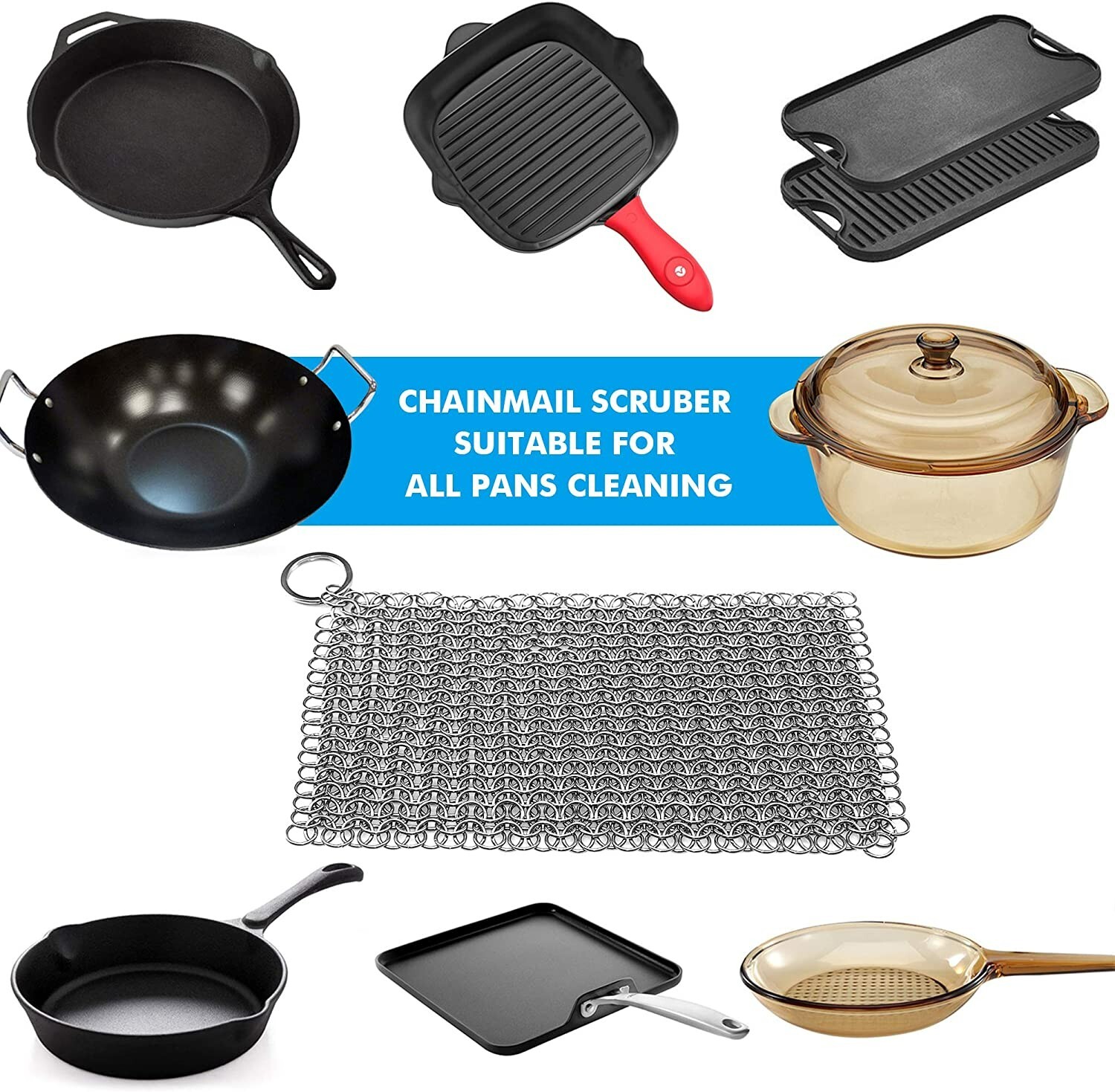 Iron Cast Cleaner Chainmail Scrubber Grill Scraper Kitchen Stainless Steel 7X7