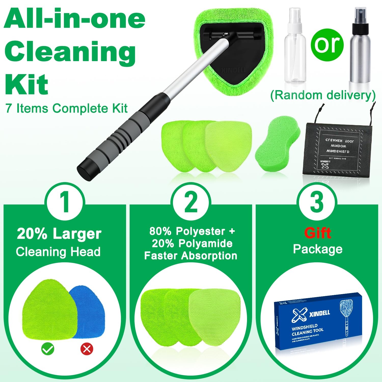 Windshield Cleaner Wand Microfiber Car Inside Window Cleaning Tool Anti Fog 50CM