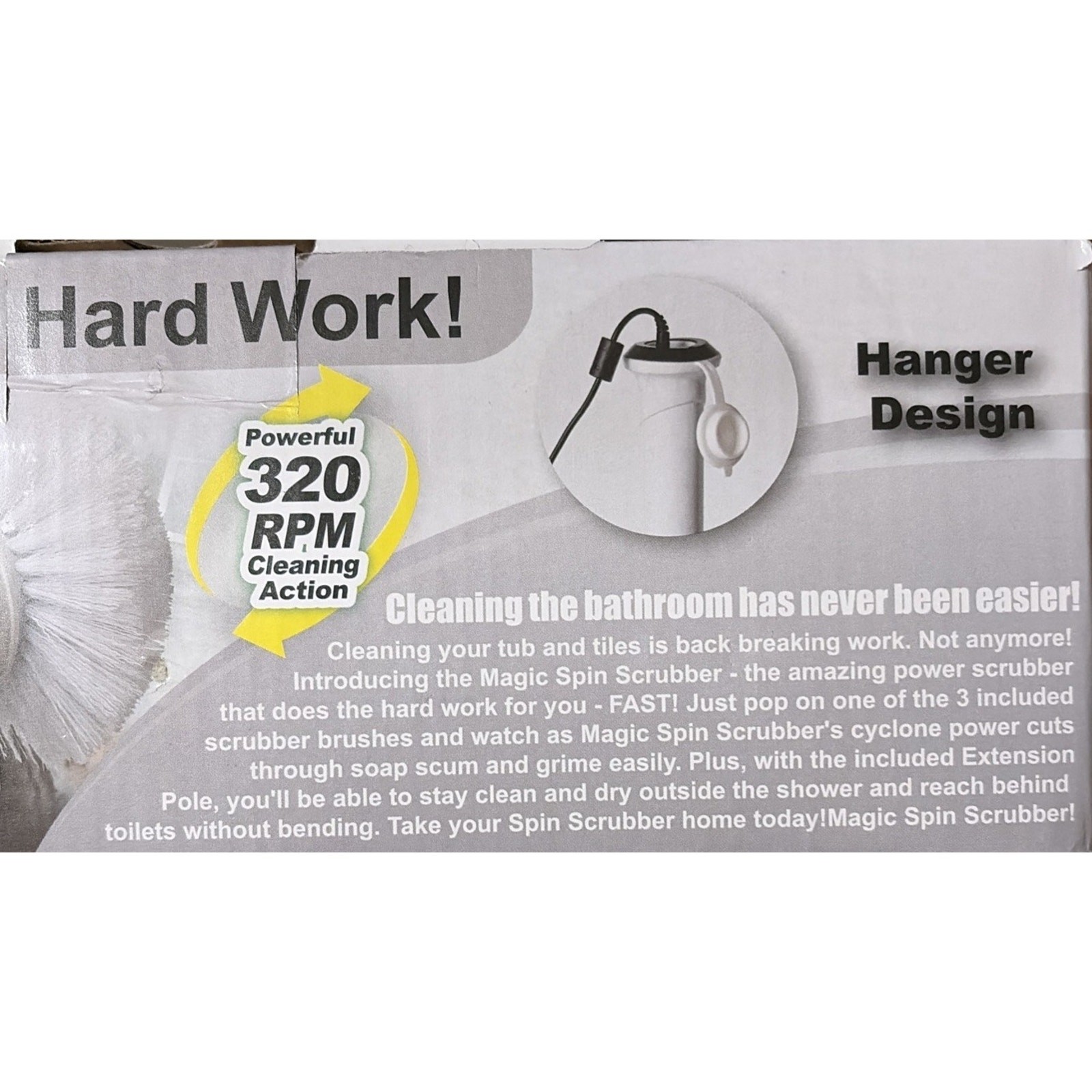 Electric Spin Scrubber, New Bathroom Cleaner, K-129, White/Gray