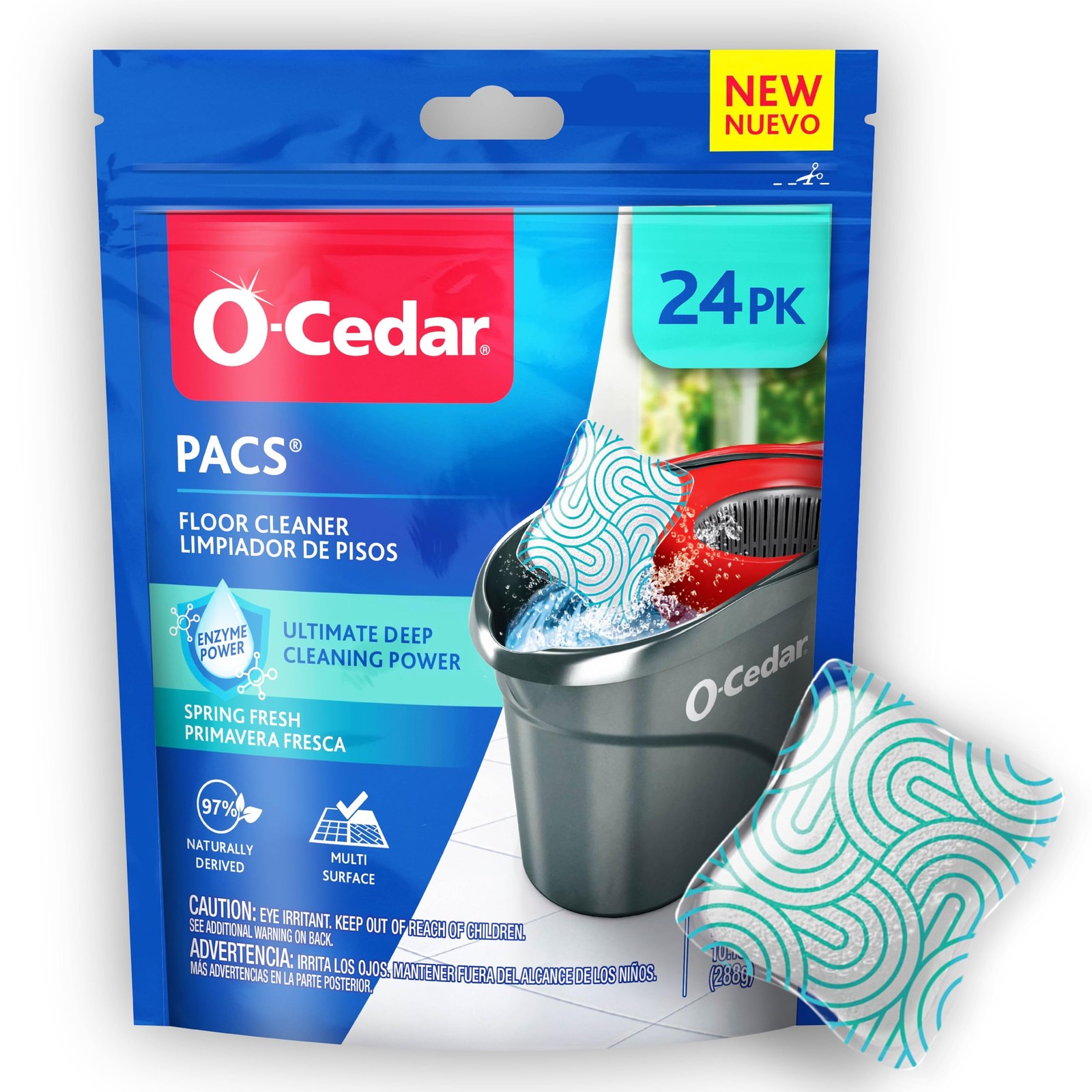 O-Cedar PACS Floor Cleaner, Spring Fresh Scent – 24 Count | Enzyme-Powered Po…