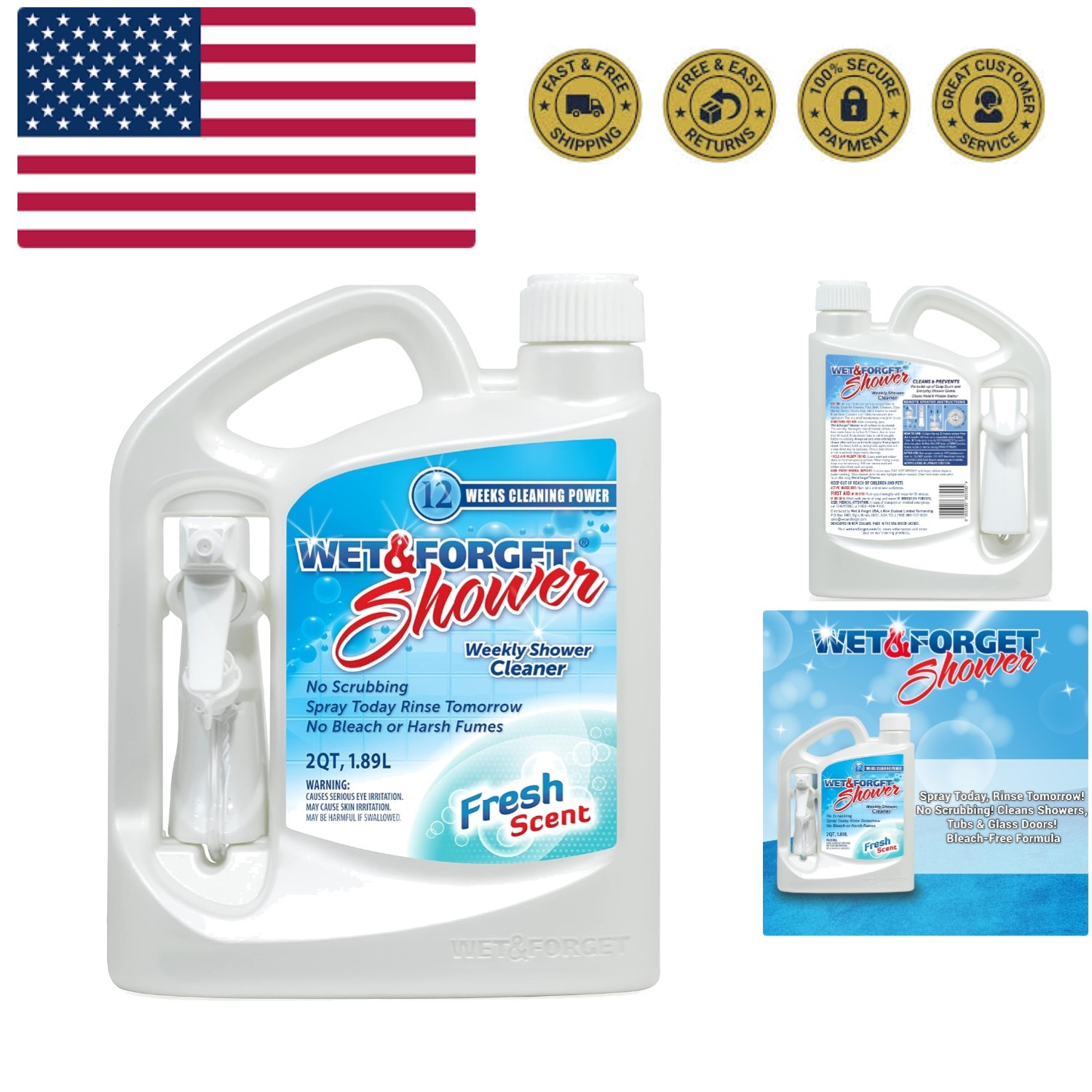 Shower Cleaner Spray Multi-Surface Weekly Application Requires No Scrubbing, …