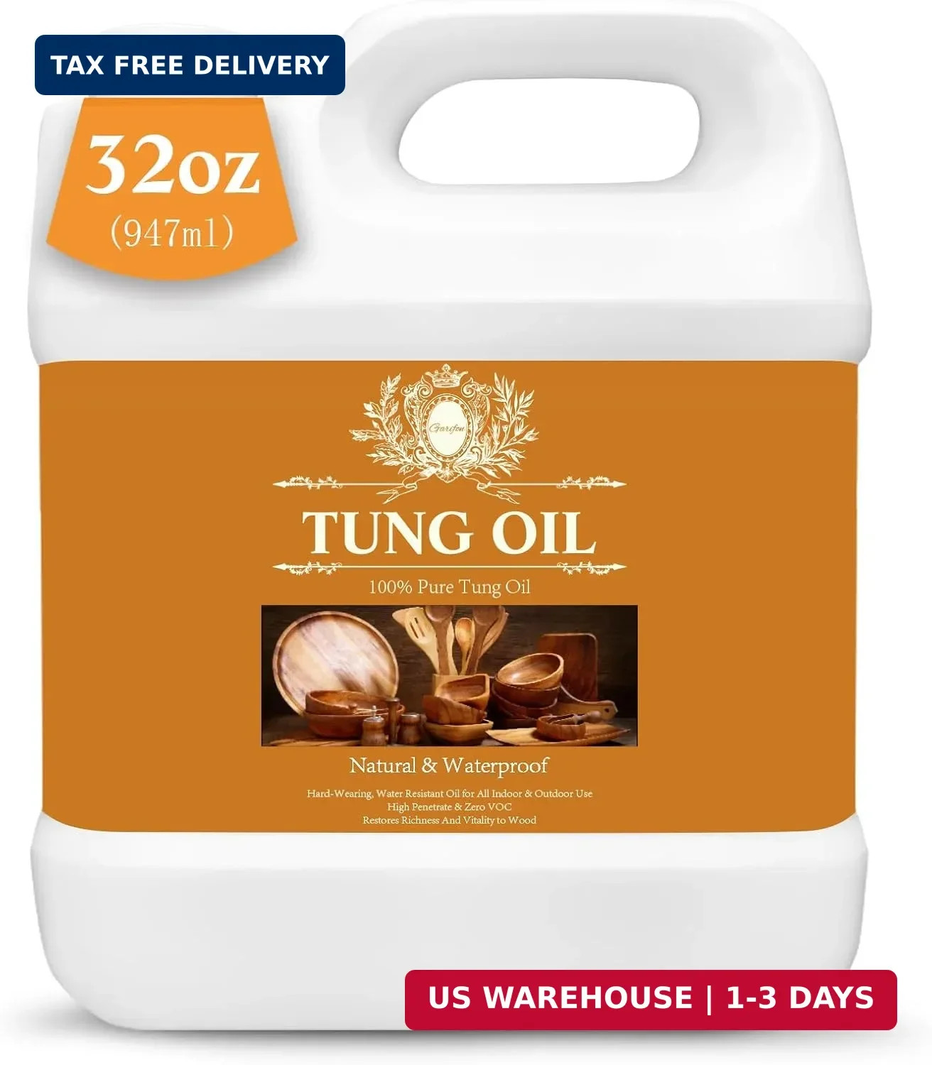 100% Pure Tung Oil Wood Sealer Food Safe Waterproof Finish for Outdoor Furniture