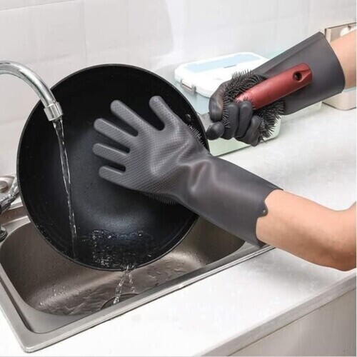 Silicone Dishwashing Gloves, Reusable Rubber Scrubbing Gloves for Kitchen, Cars
