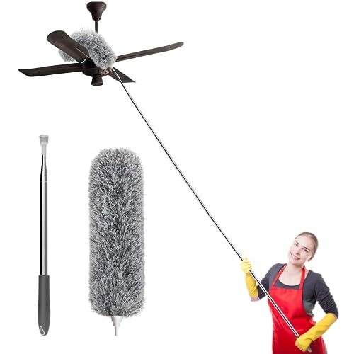 Microfiber Cleaning Duster with Extendable 100 Inch Handle Pole for Ceiling Fan